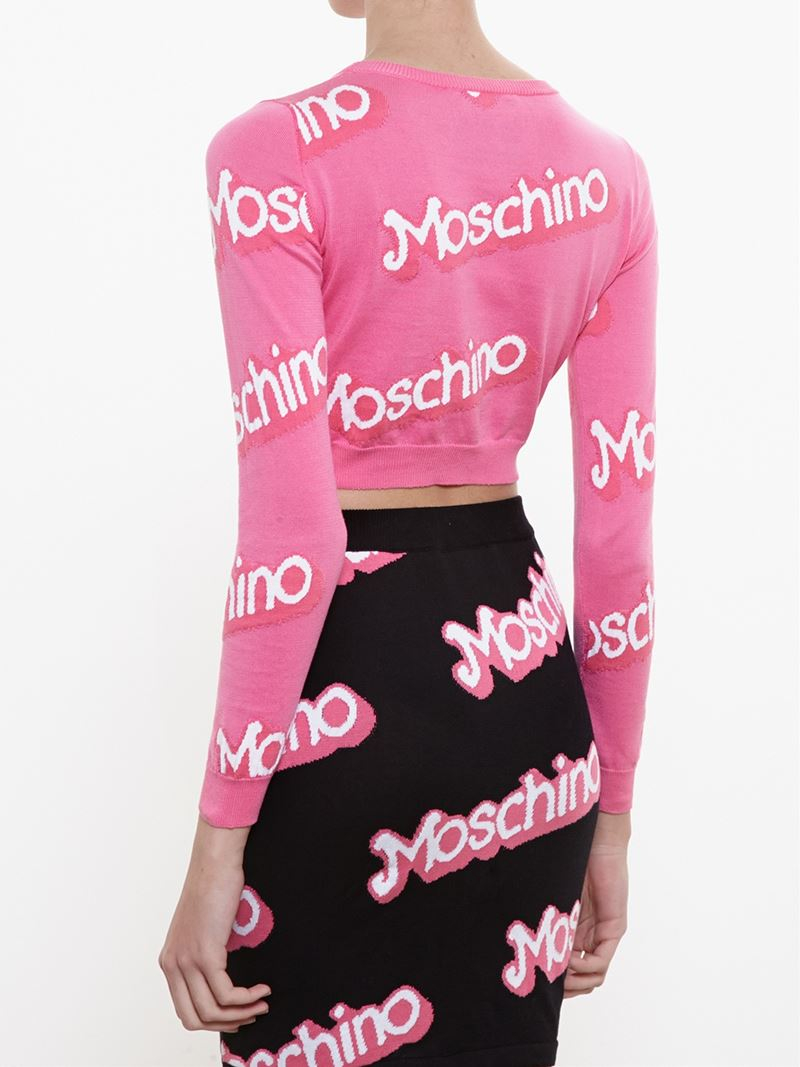 Moschino Logo Intarsia Cropped Sweater in Pink | Lyst
