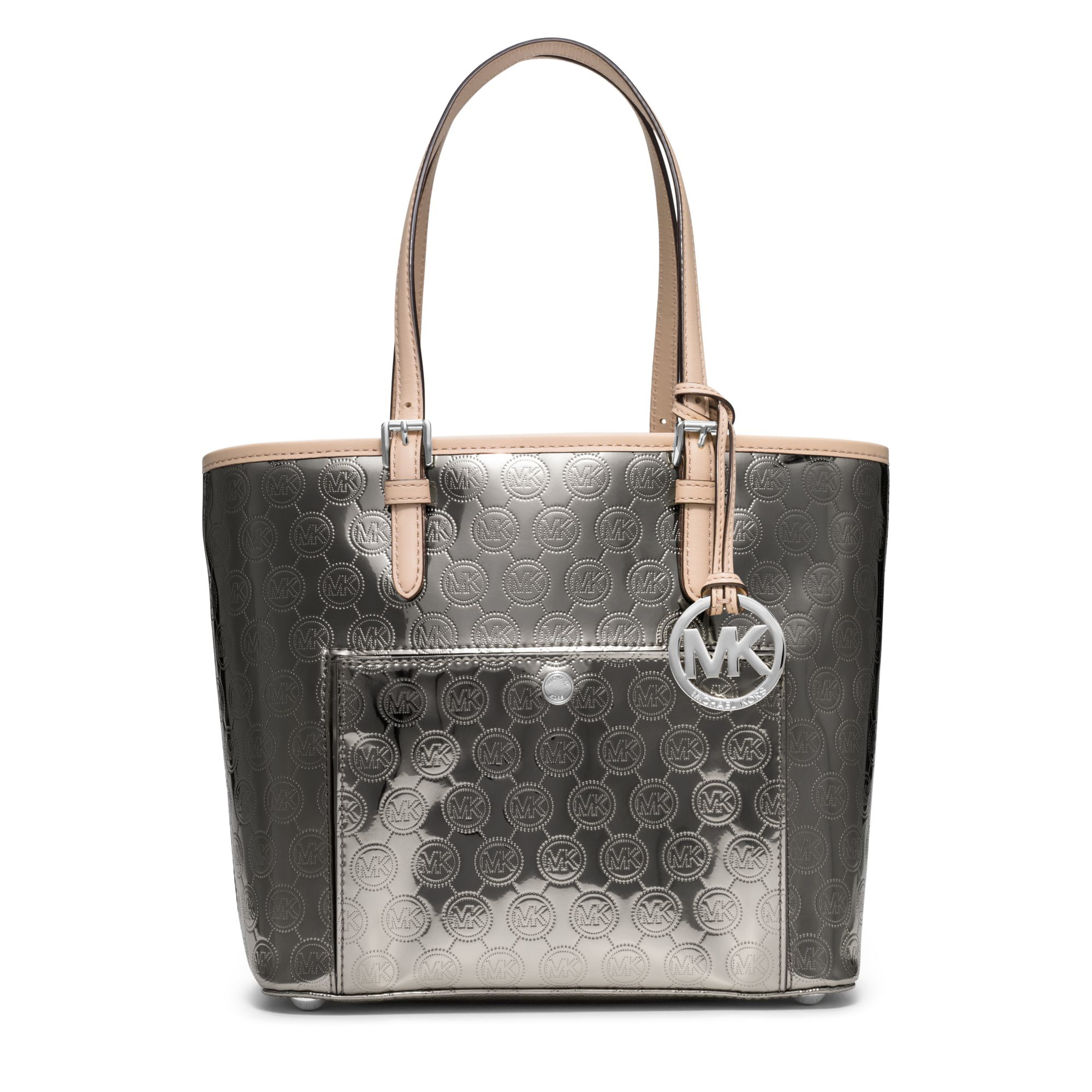 sequence Anyone obvious Michael Kors Jet Set Travel Medium Metallic Leather Tote in Gray | Lyst