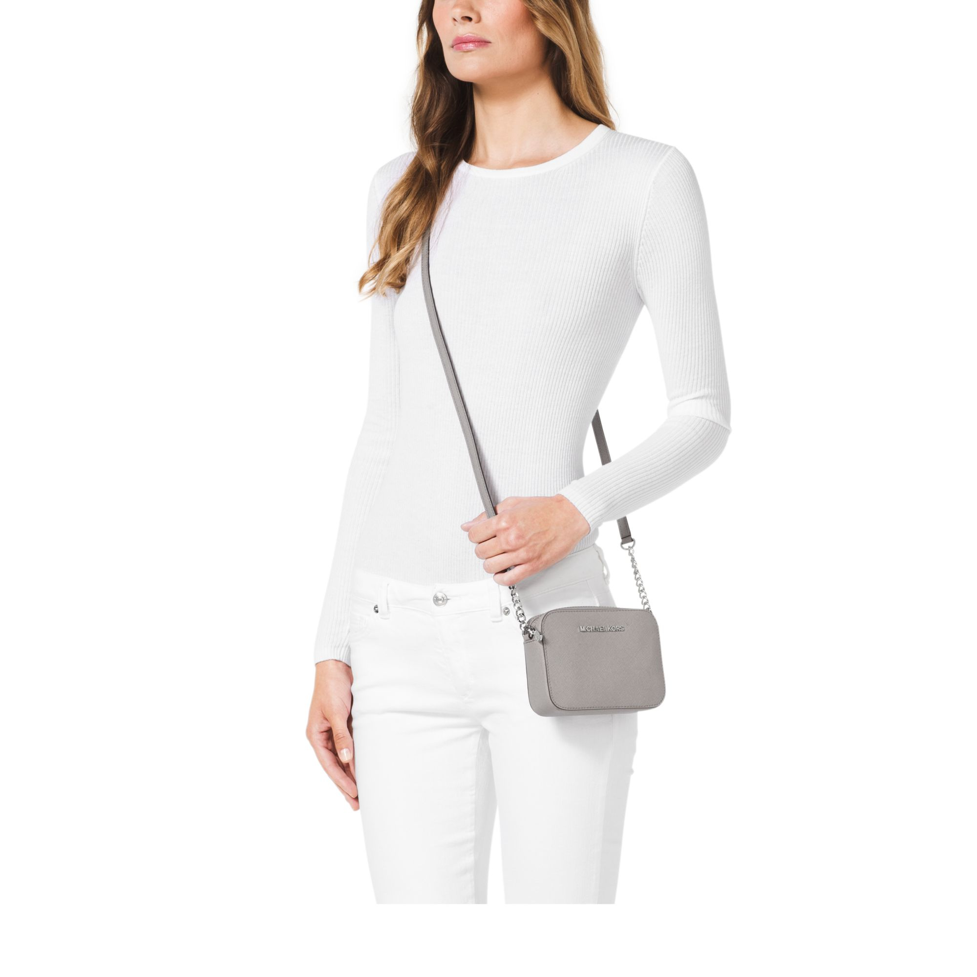 michael kors jet set crossbody pearl grey