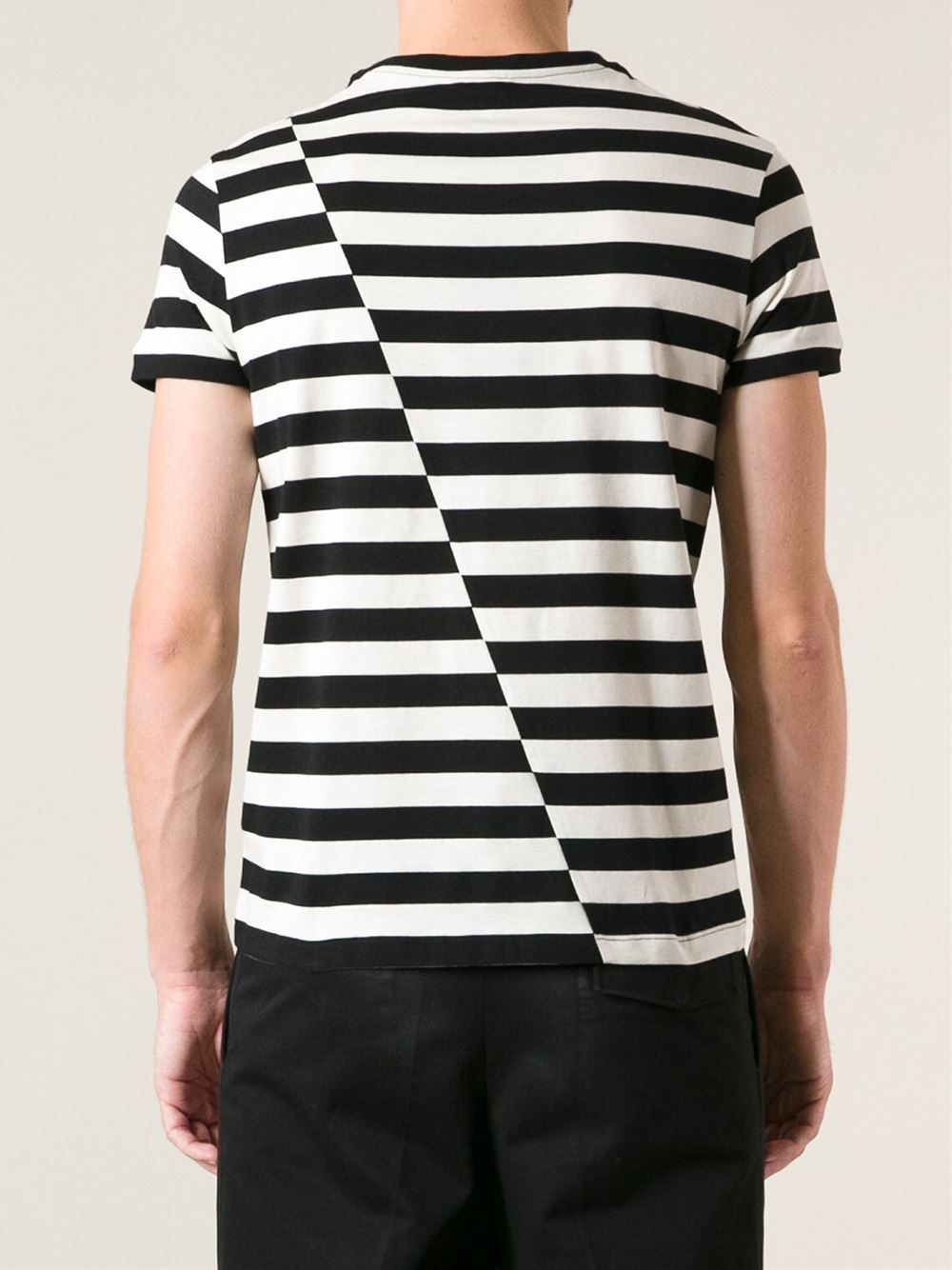 Saint Laurent Asymmetric Striped T-Shirt in Black for Men | Lyst