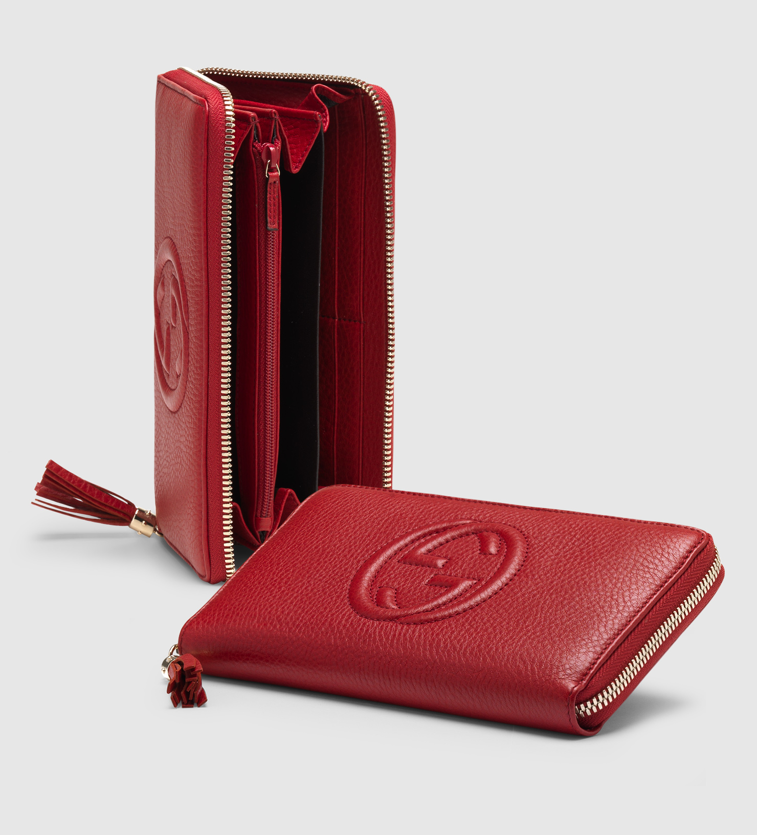 Gucci New Vintage Web Leather Wallet in Red - Lyst