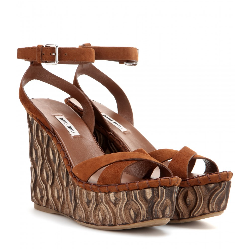 Miu Miu Platform Wedge Sandals in Lyst