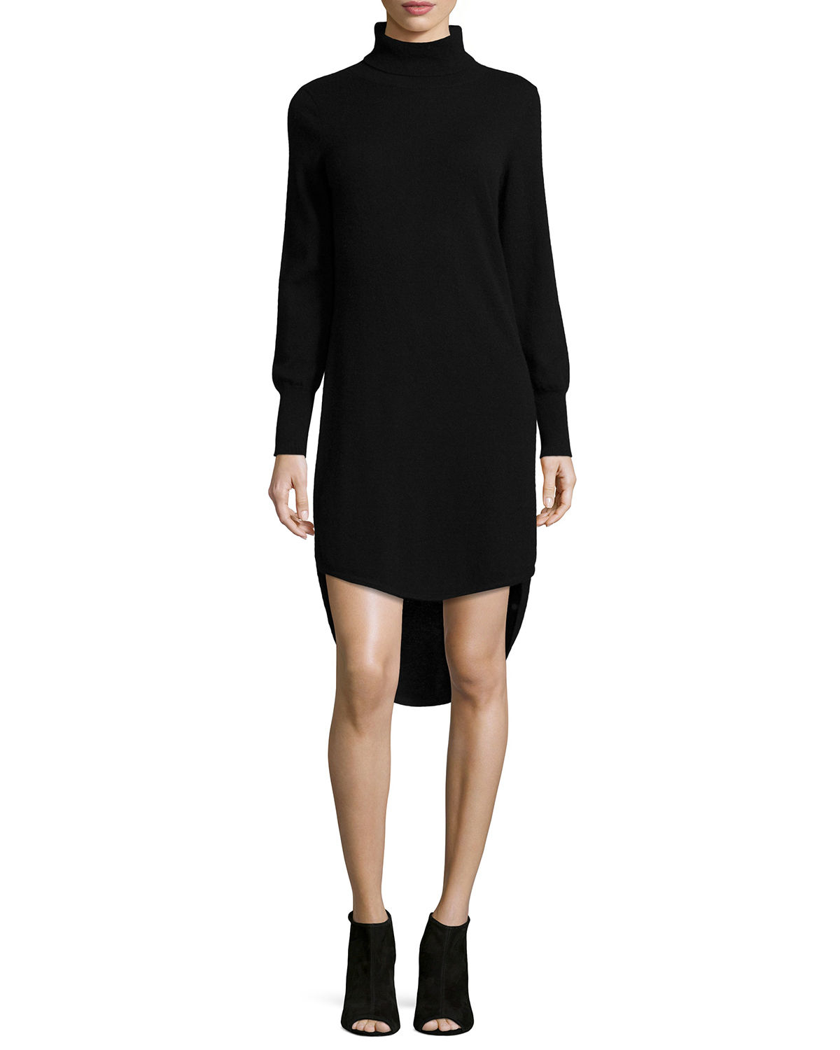 Neiman Marcus Cashmere Collection Roll-Neck Cashmere Dress in Black | Lyst