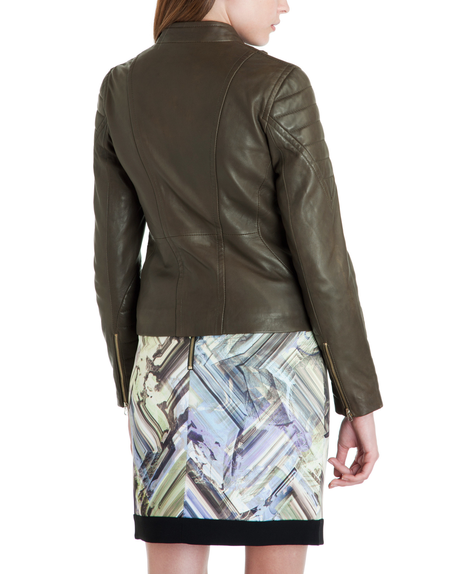 Ted Baker Elsha Quilted Arm Leather Jacket in Green Lyst