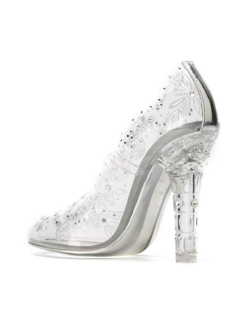 clear embellished pumps