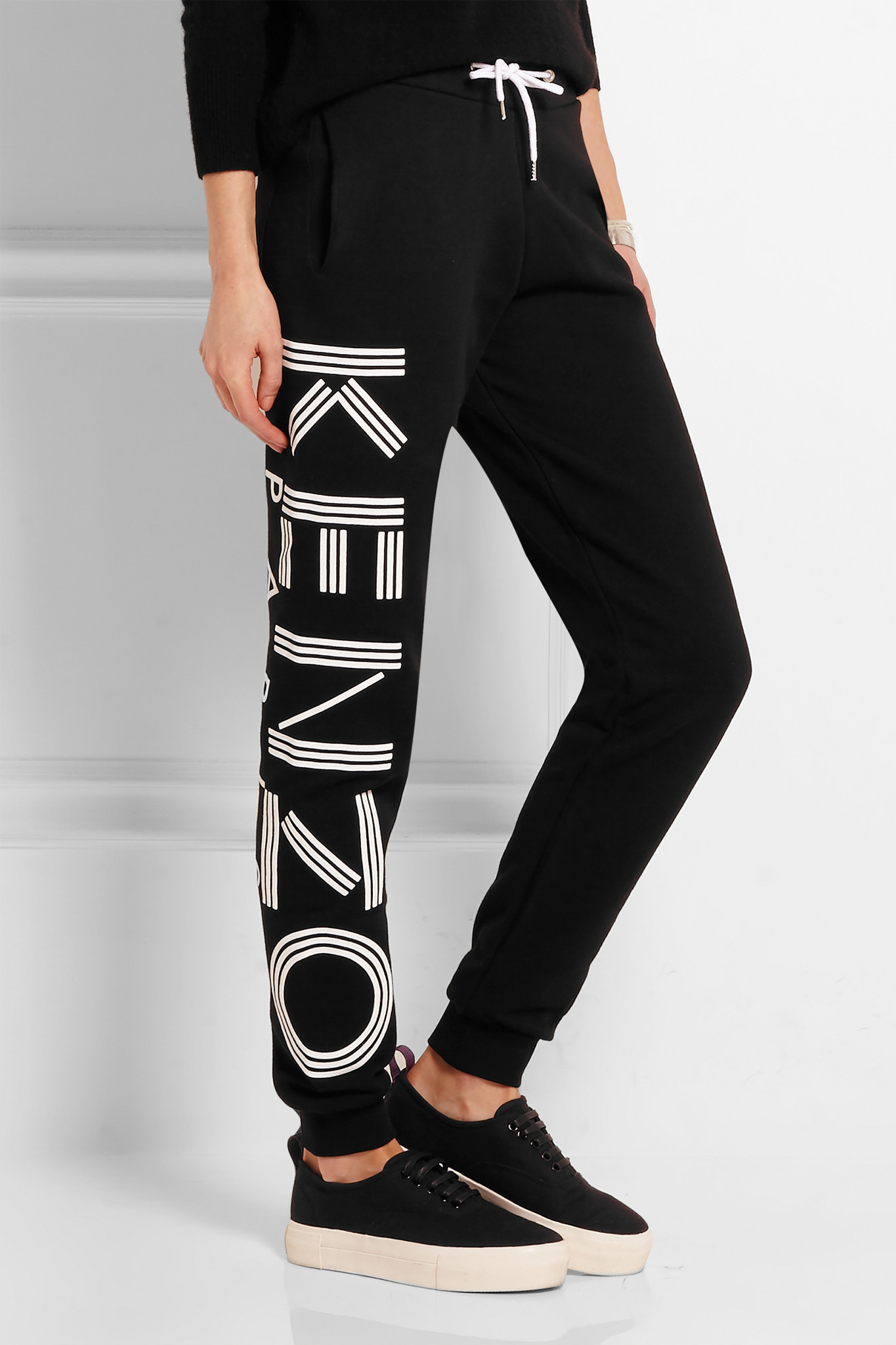 KENZO Printed Cotton Track Pants in Black - Lyst