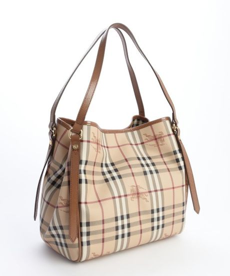 Burberry Camel Faux Leather Haymarket Check Canterbury Tote in Beige ...