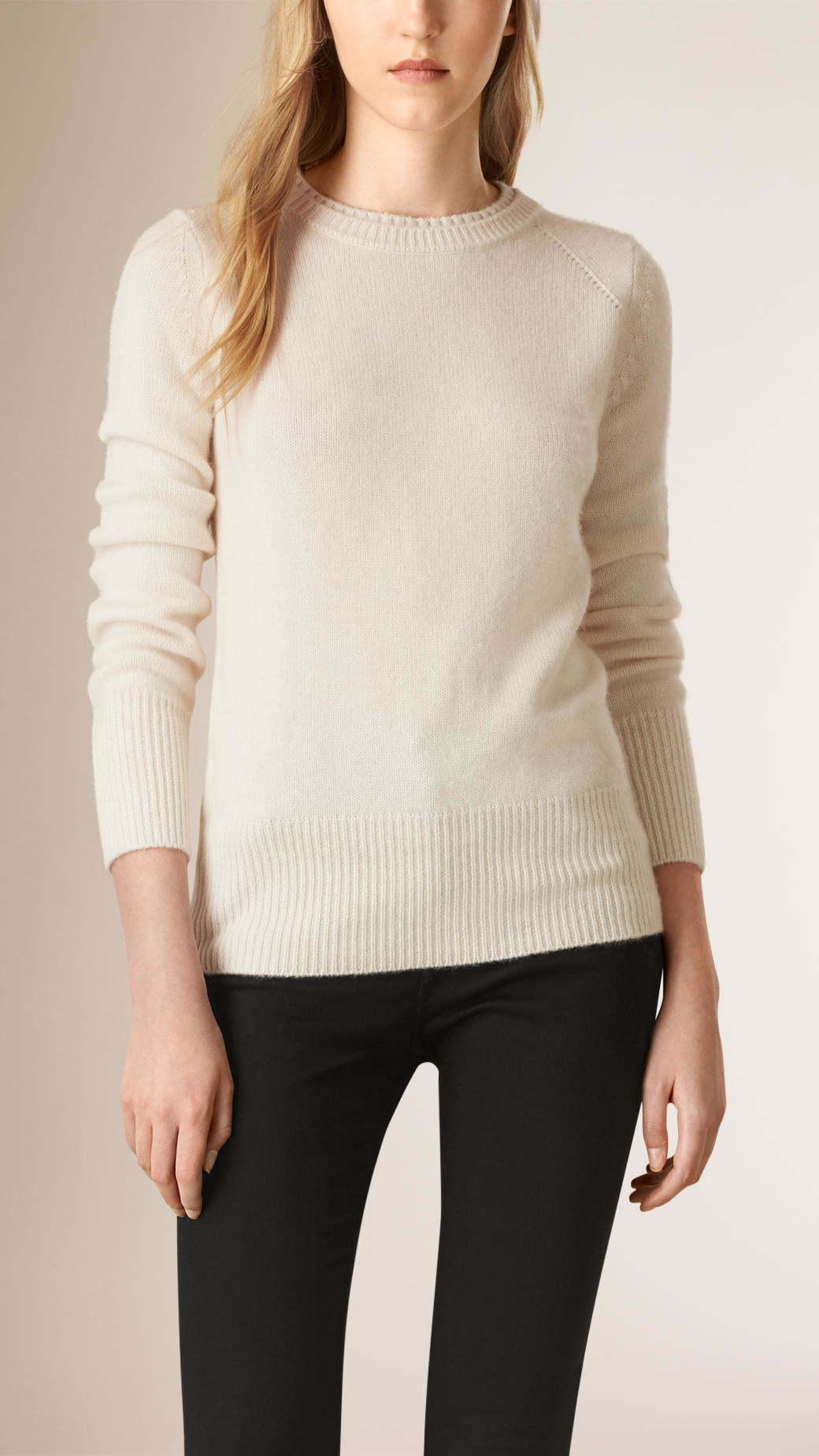 Burberry Crew Neck Cashmere Sweater Natural White - Lyst
