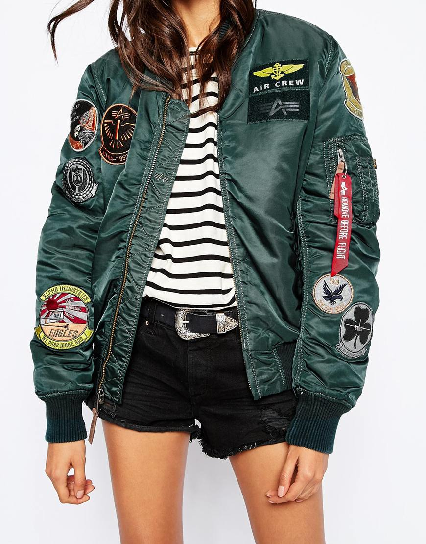 Alpha Industries Ma1 Pilot Bomber Jacket With All Over Patch Detail in ...