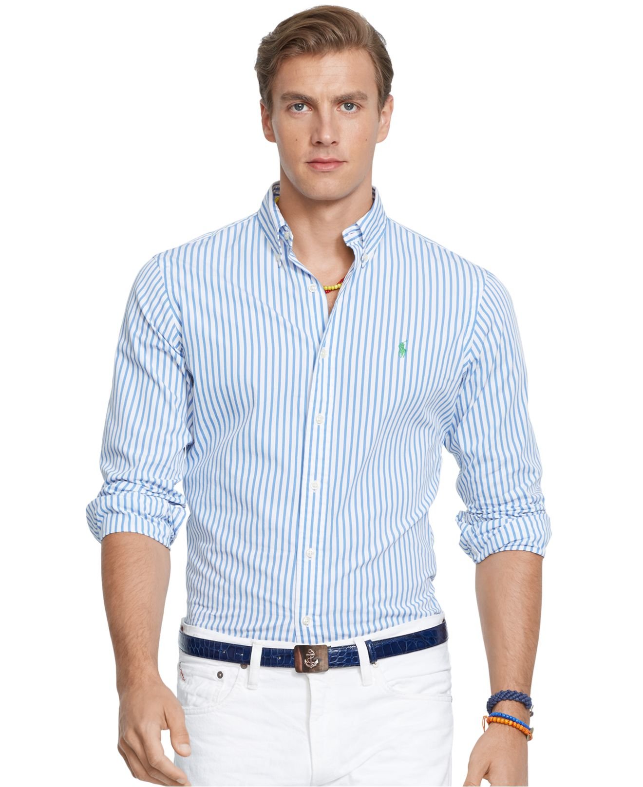 polo ralph lauren slim fit striped poplin shirt