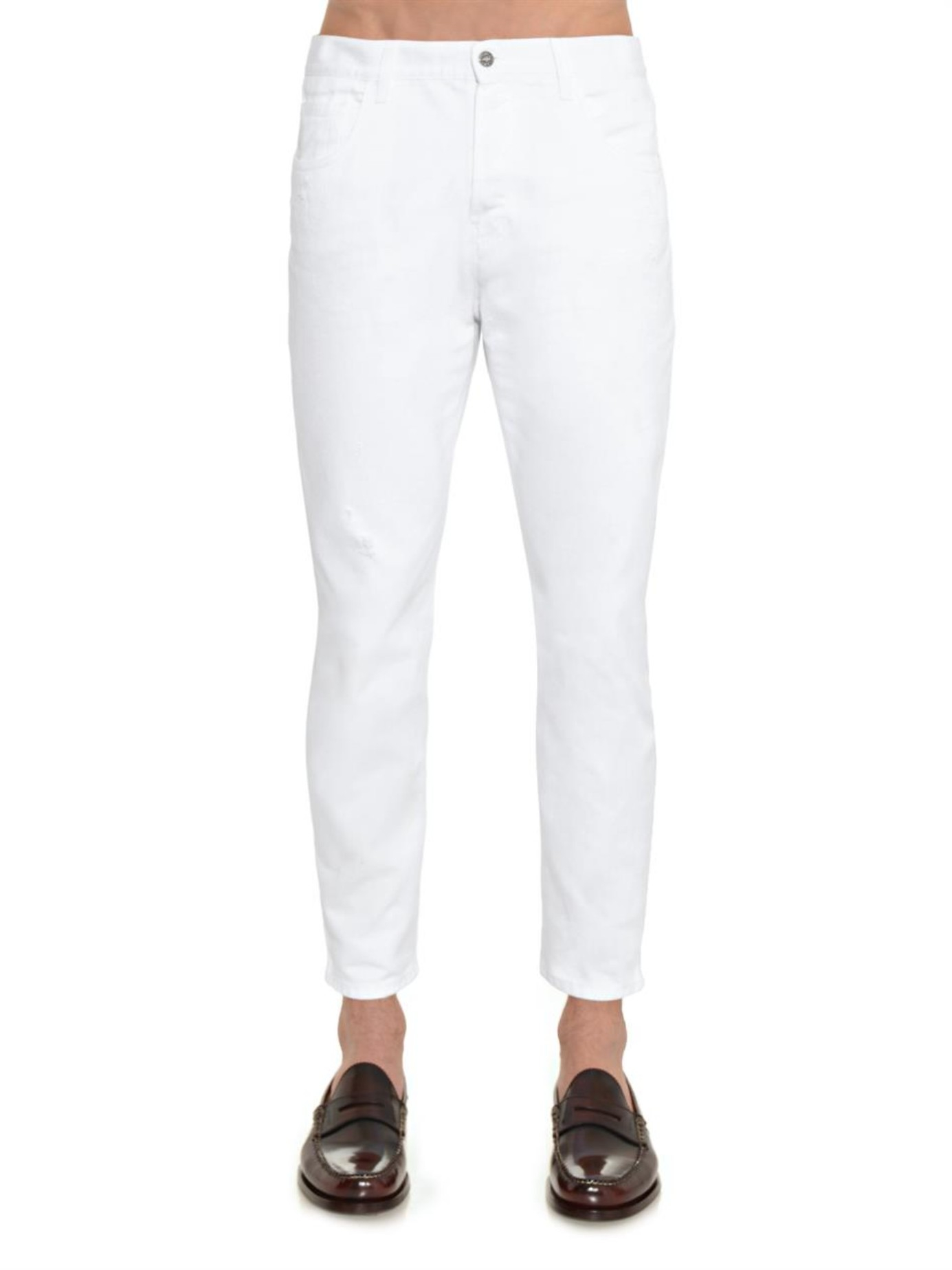 Gucci Distressed Slim-fit Jeans in White for Men - Lyst