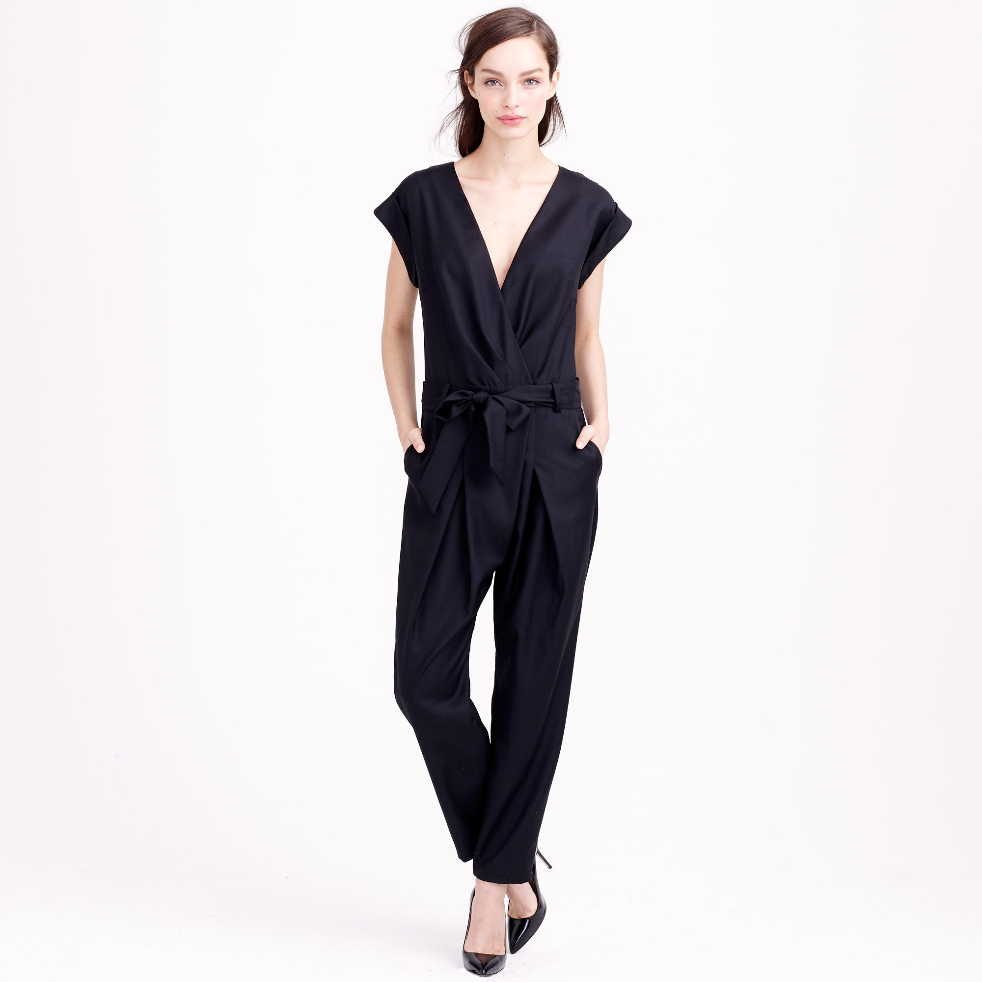 J.crew Collection Tropical Wool Jumpsuit in Black | Lyst