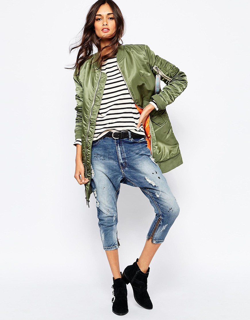 Alpha Industries Ma-1 Long Bomber Jacket in Green | Lyst