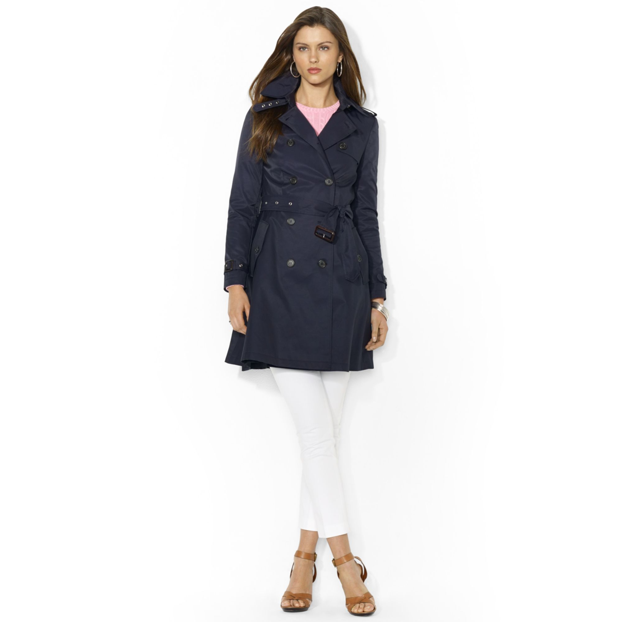 Lauren by Ralph Lauren Double Breasted A-Line Trench Coat in Blue - Lyst