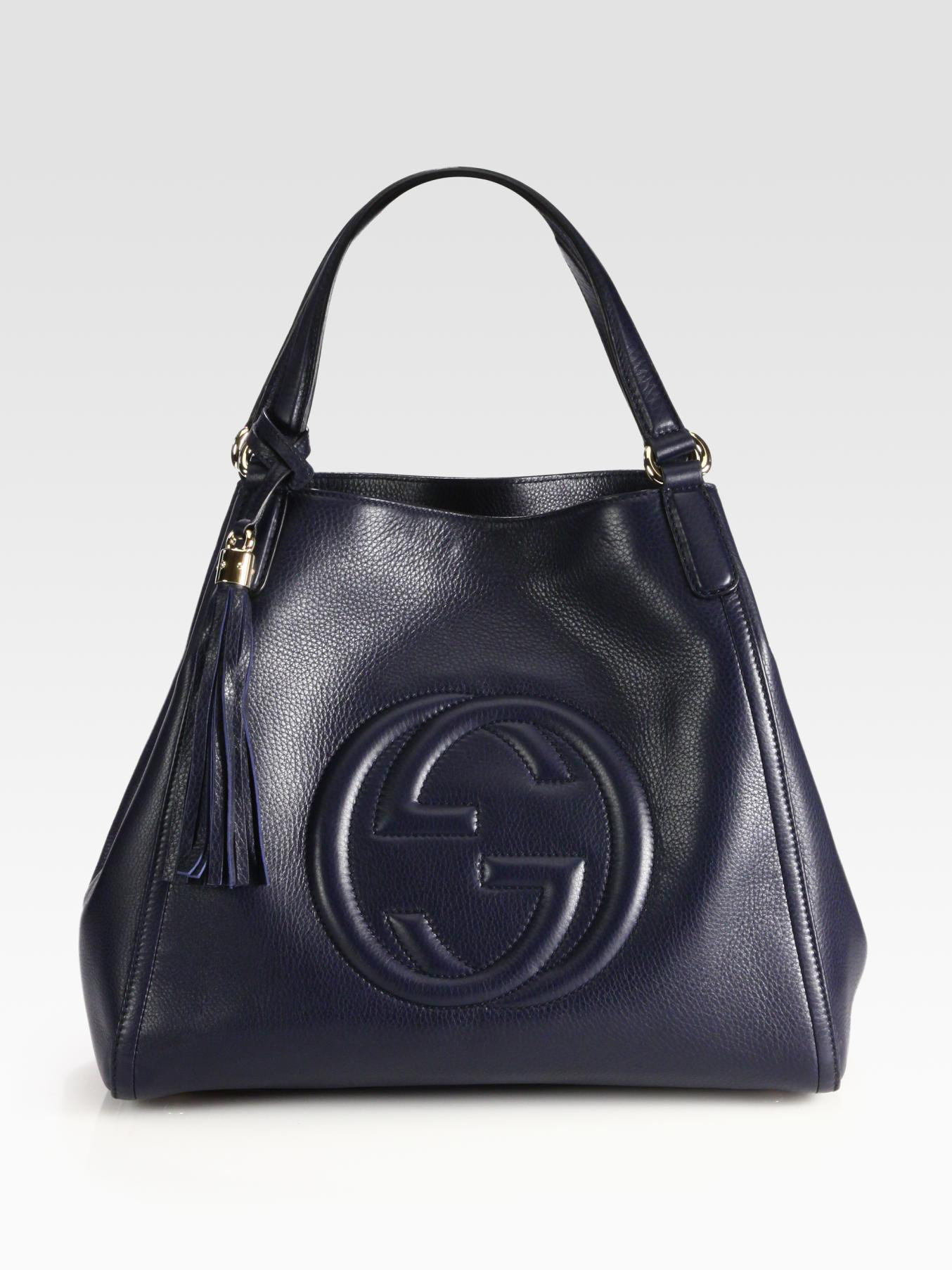 Gucci Soho Leather Shoulder Bag in Navy (Blue) - Lyst