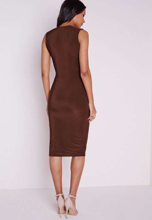 chocolate brown midi dress