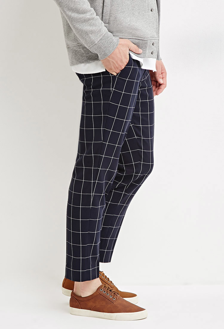 Forever 21 Slim Fit Grid-patterned Pants in Blue for Men | Lyst