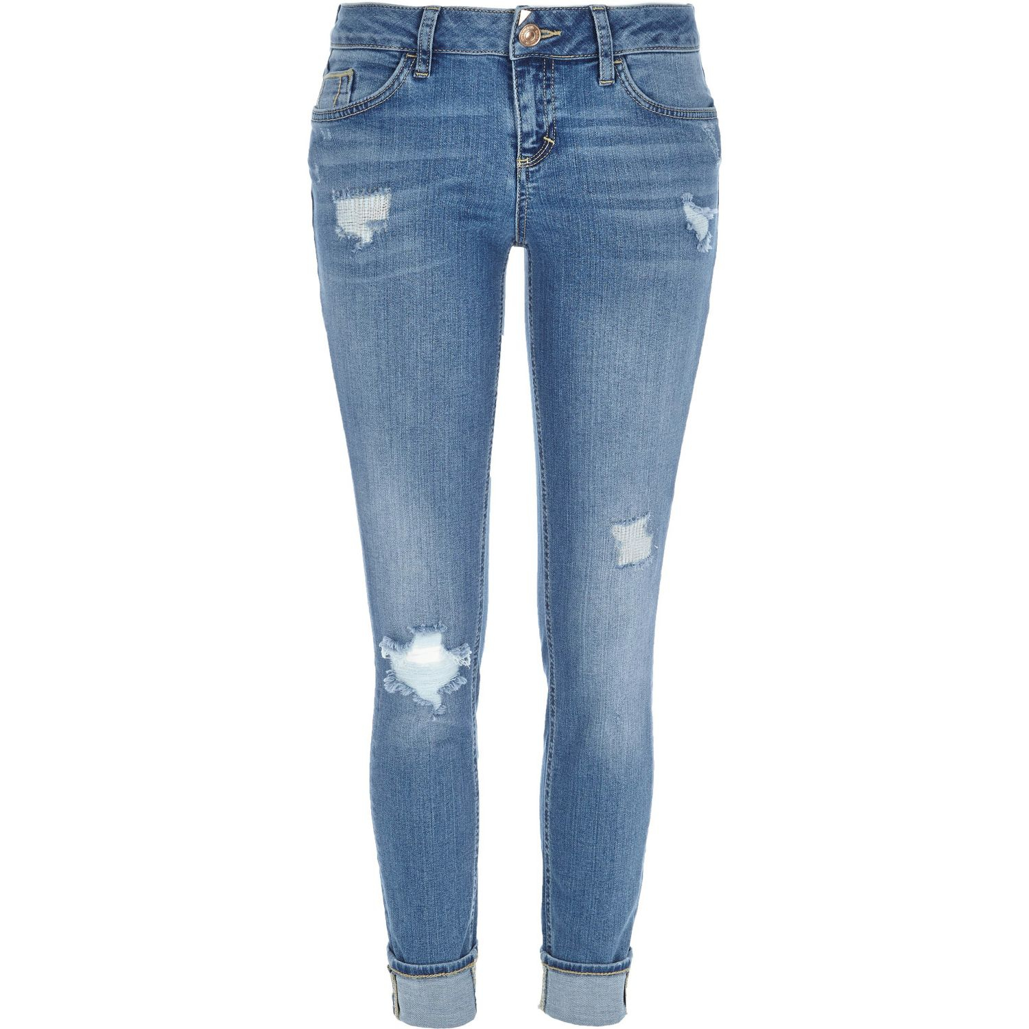 River island Mid Wash Ripped Daisy Slim Jeans in Blue | Lyst