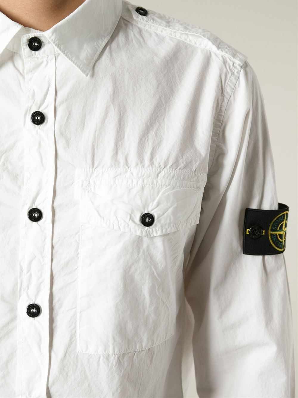 Stone Island Sleeve Patch Shirt in White for Men - Lyst