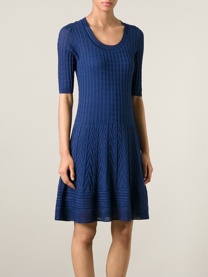 M Missoni Pleated Skirt Knit Dress in Blue | Lyst