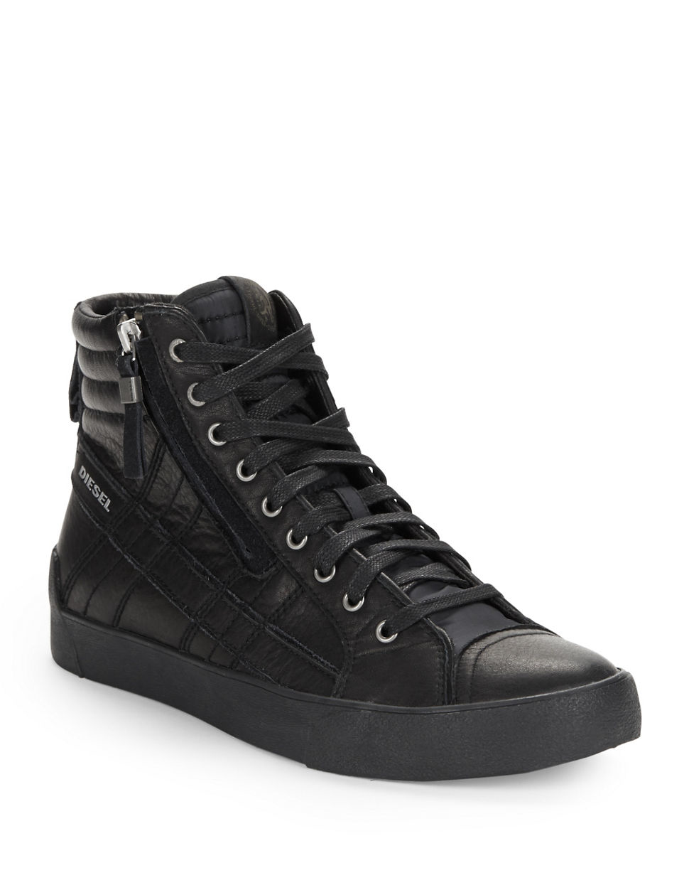 DIESEL Leather Lace-up Sneakers in Black for Men - Lyst