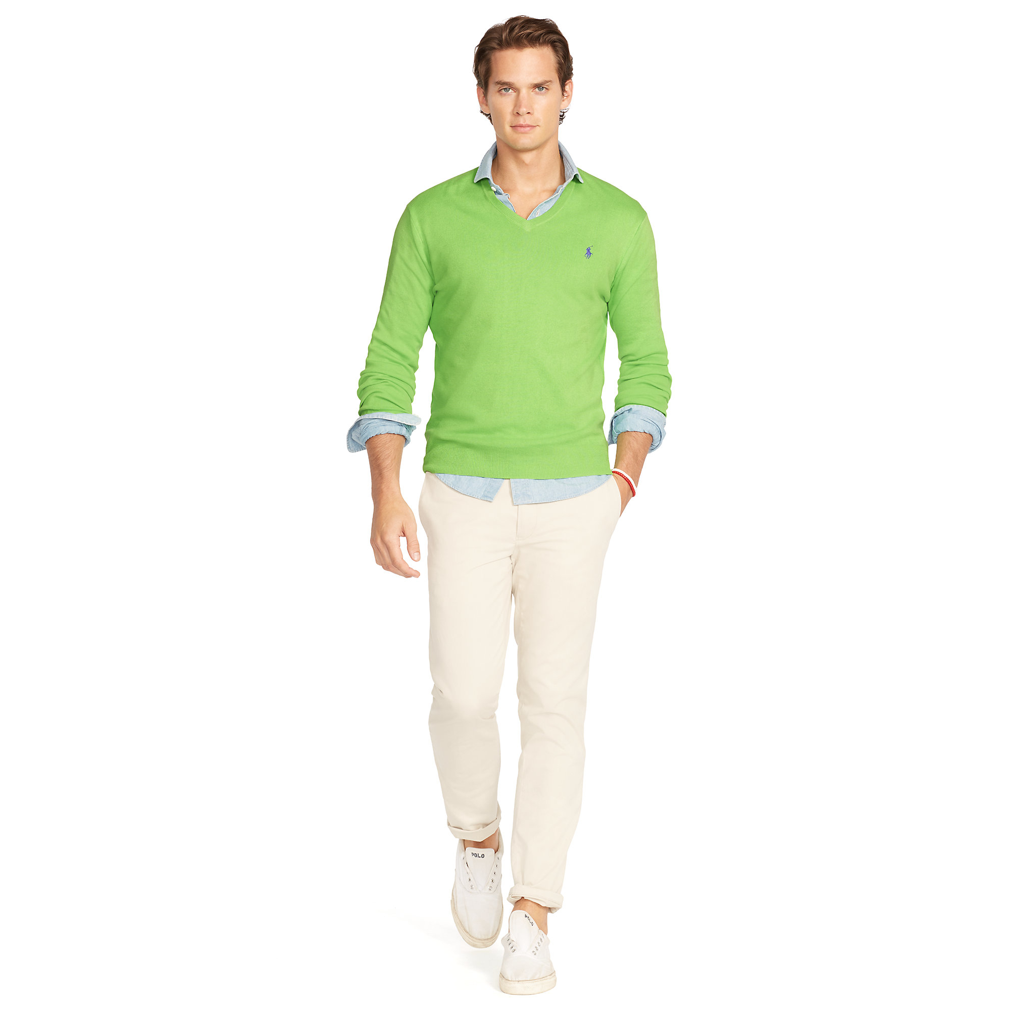 Lyst - Polo Ralph Lauren Pima Cotton V-neck Sweater in Green for Men