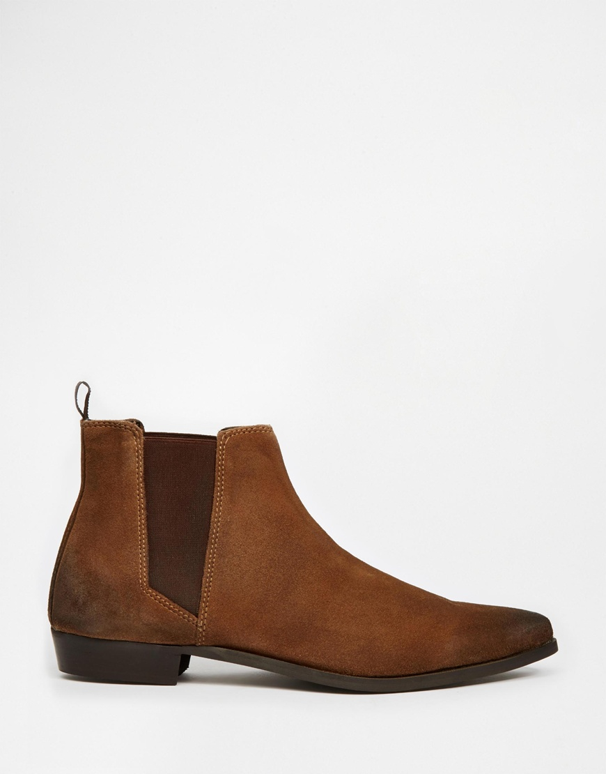 ASOS Pointed Chelsea Boots Brown Suede for Men | Lyst UK