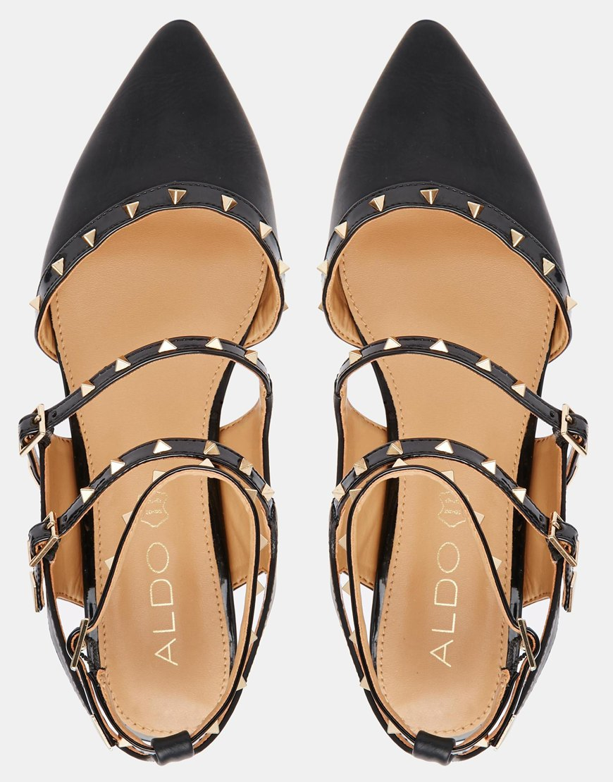 ALDO Ldo Zerah Black Studded Flat Black Shoes | Lyst