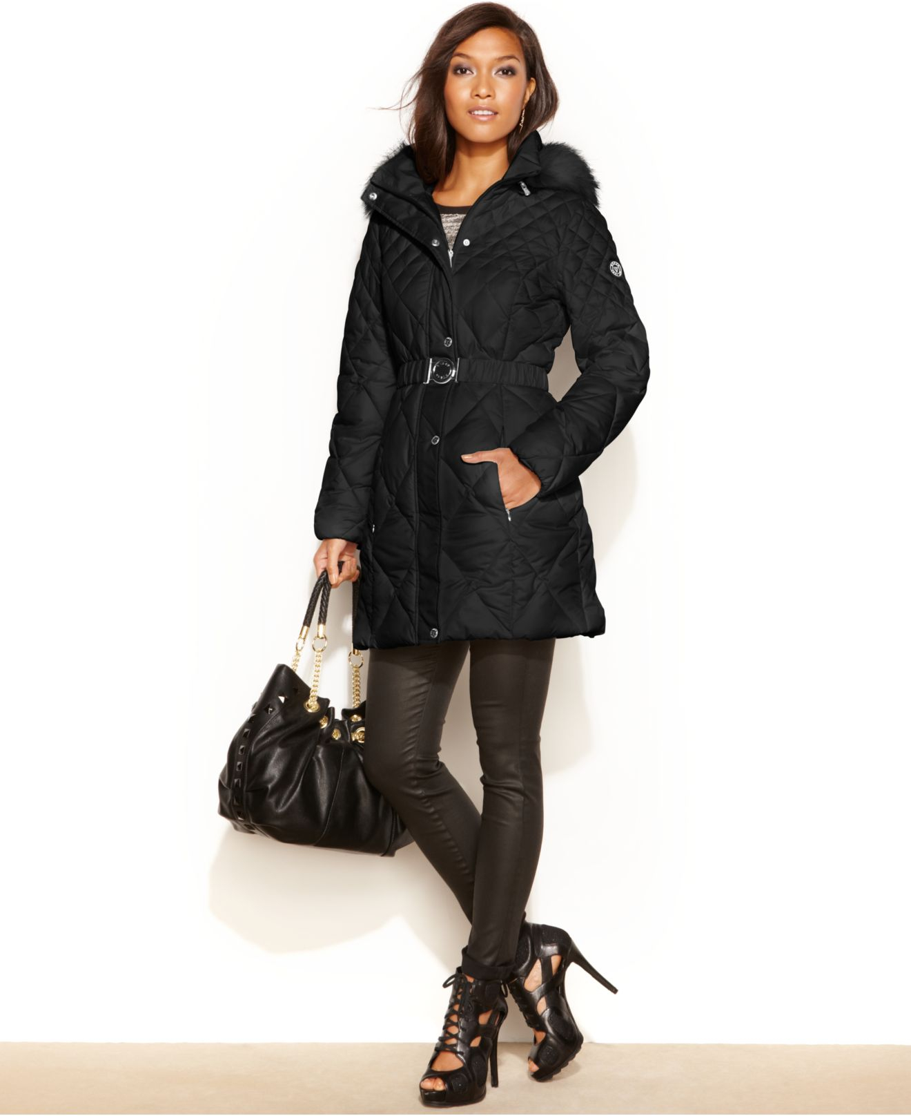Guess black coat womens Clearance