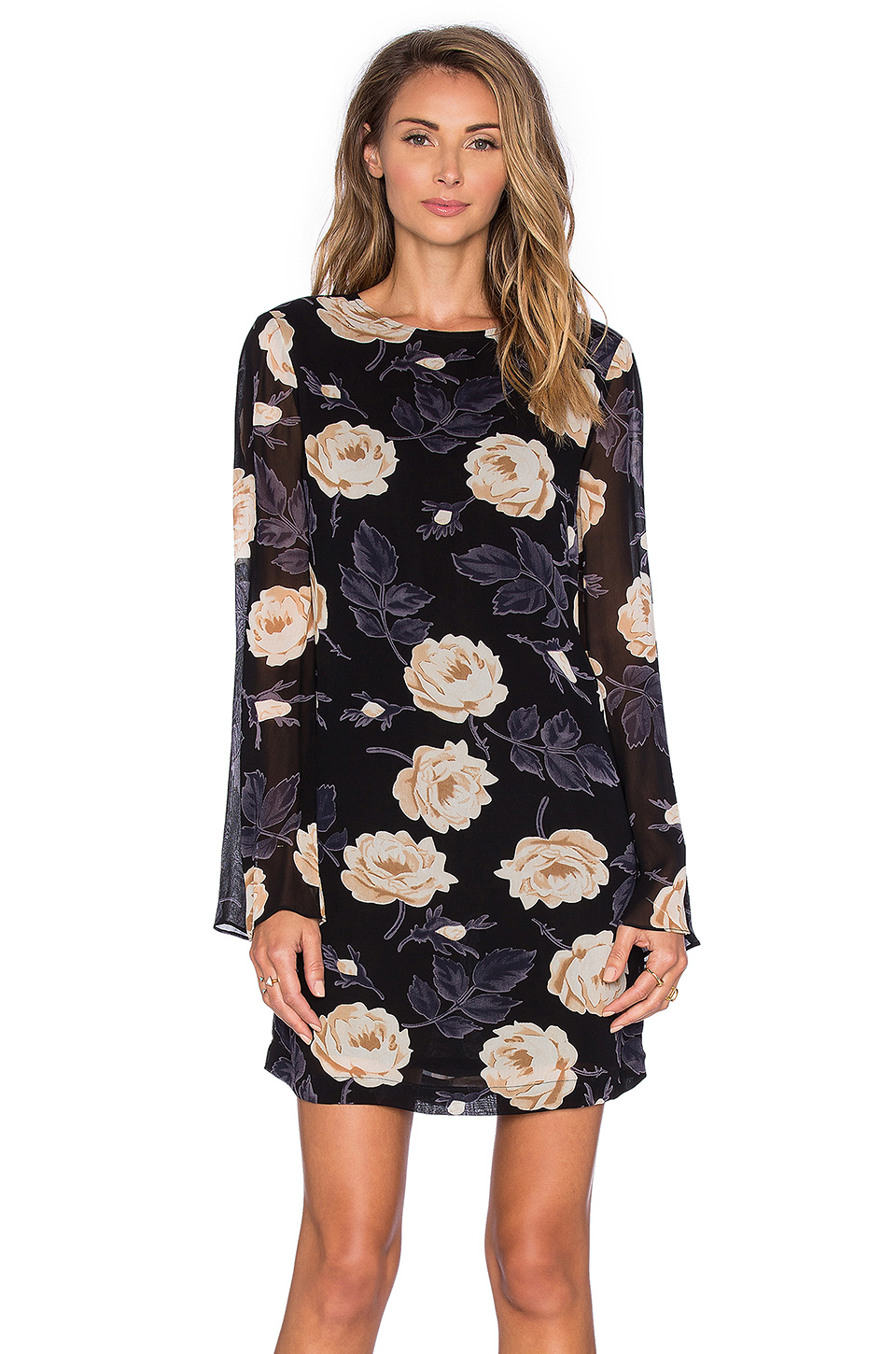 Ganni Floral Long Sleeve Shift Dress Lyst