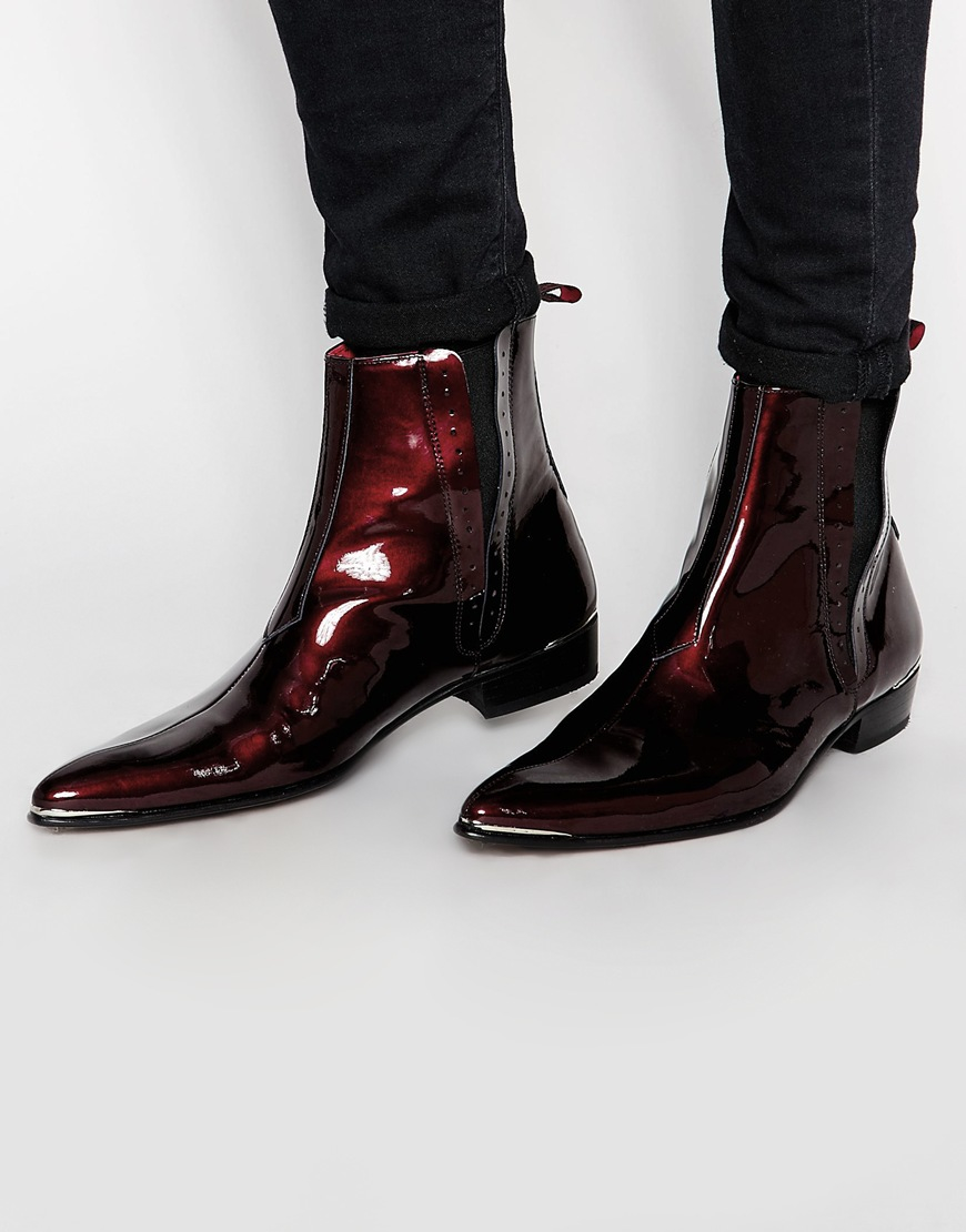 Jeffery West Leather Patent Chelsea Boots in Red Men | Lyst