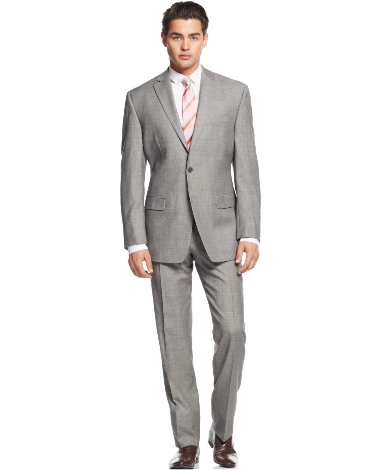 calvin klein light gray sharkskin modern fit suit