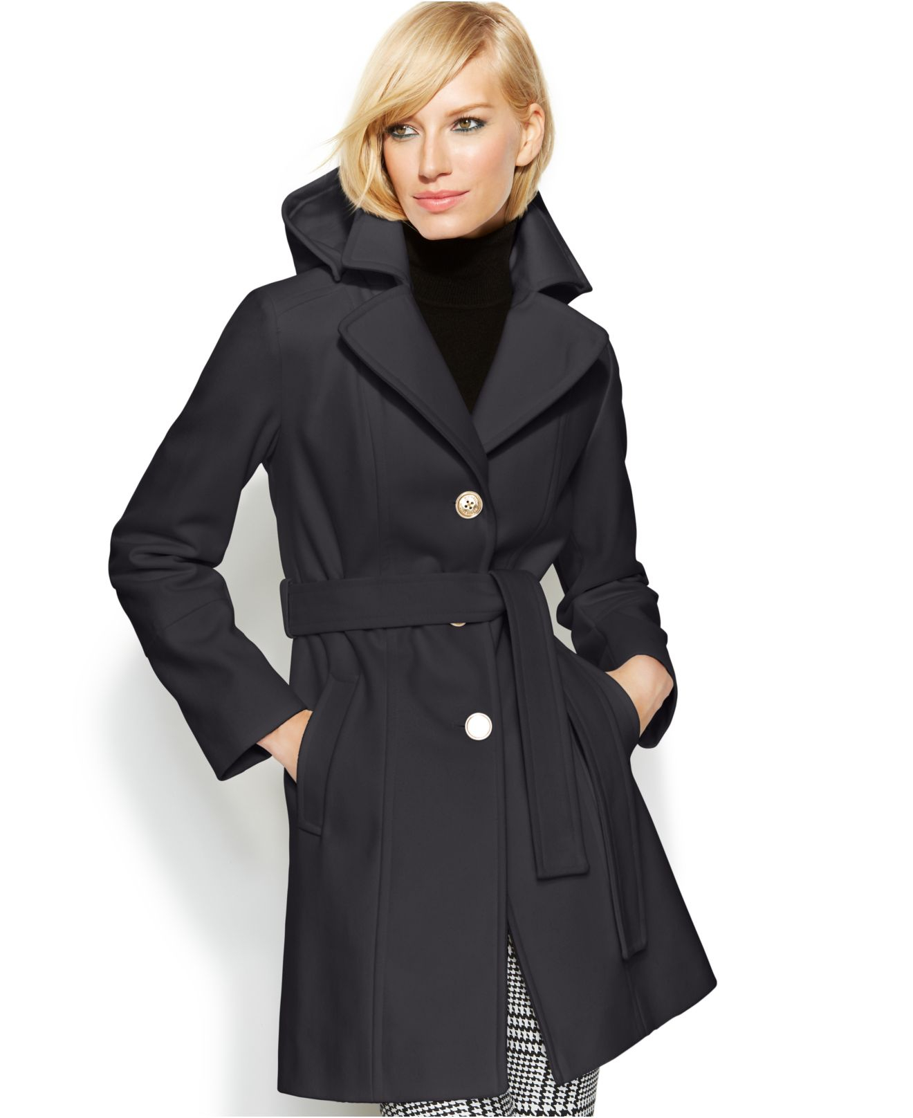 michael michael kors belted wool blend coat