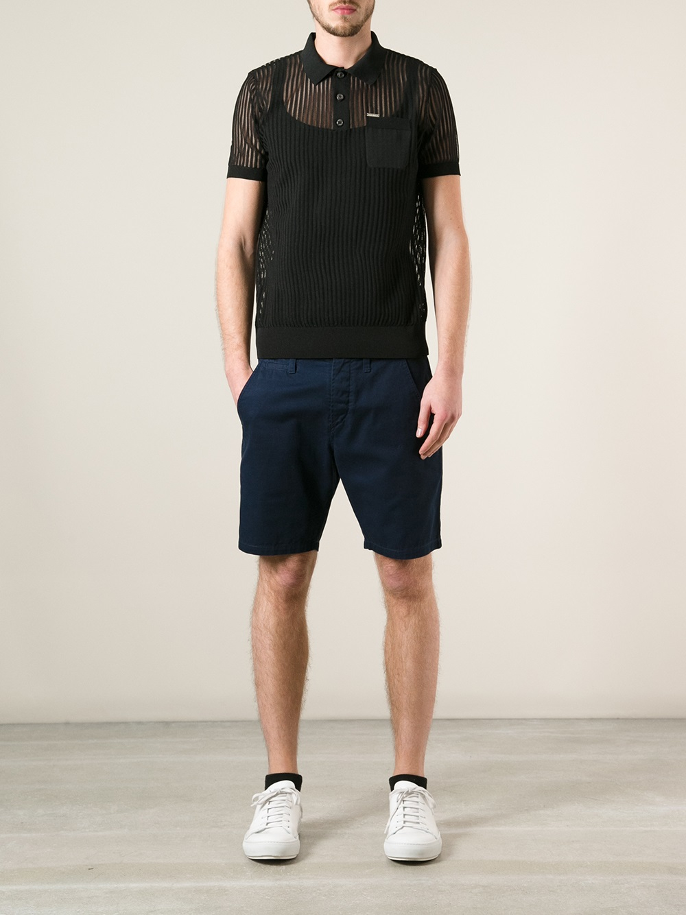 DSquared² Sheer Ribbed Polo Shirt in Black for Men - Lyst