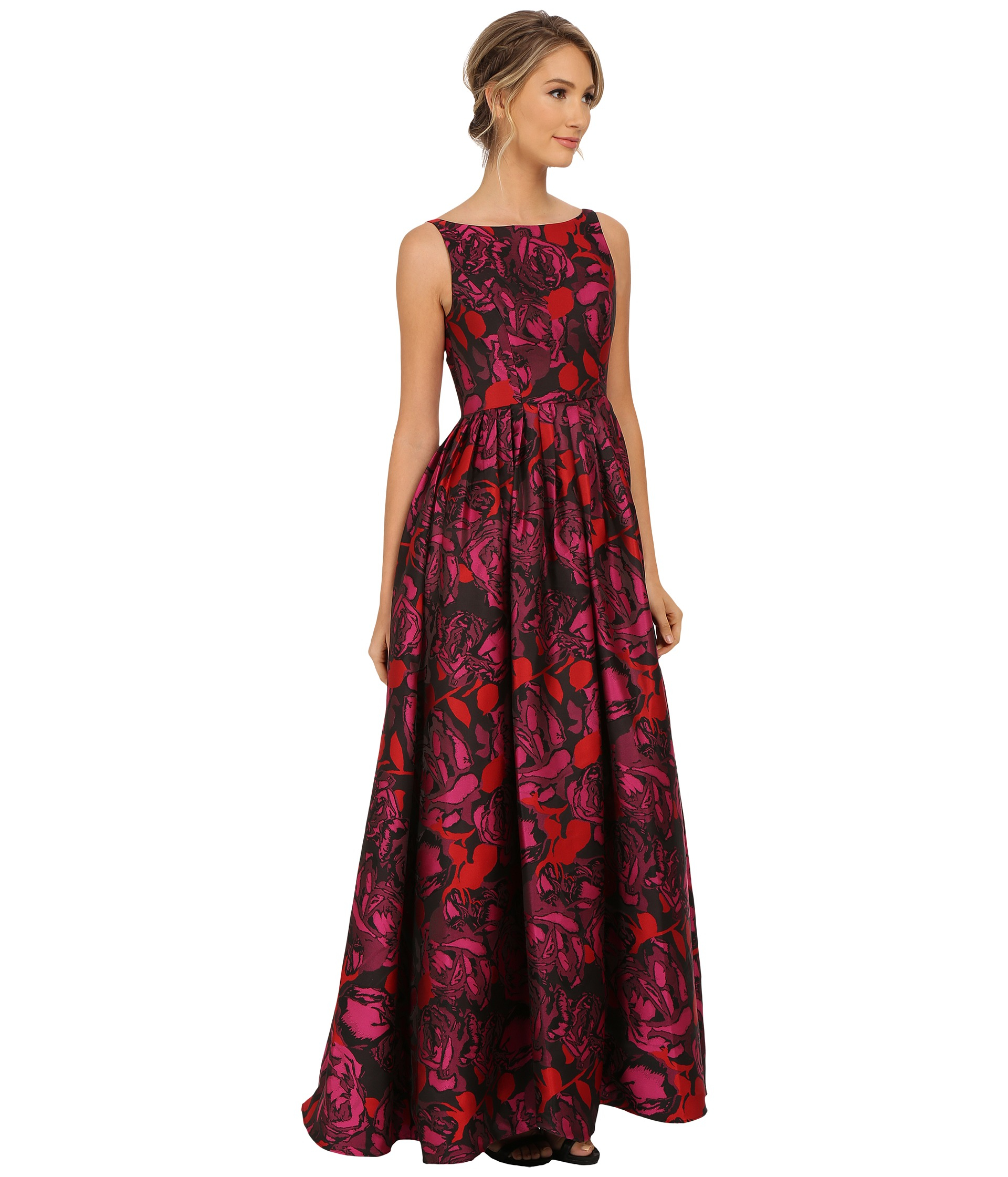 Adrianna Papell Sleeveless Floral Jacquard Ball Gown in Red | Lyst