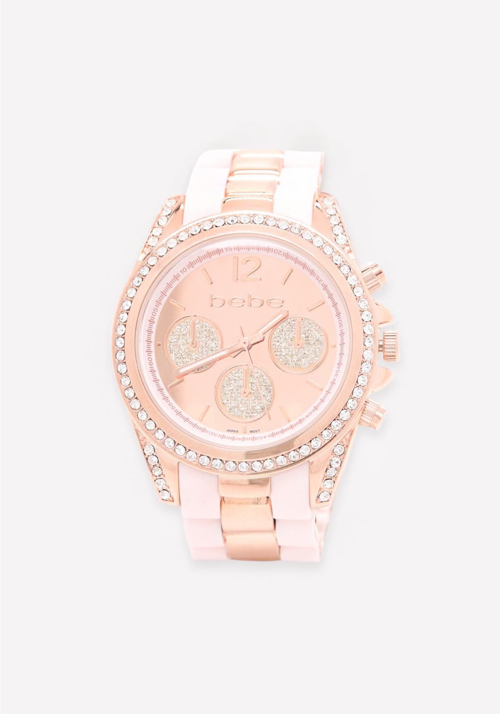 Bebe Glitter Subdials Link Watch In Pink Rose Gold Pink Lyst