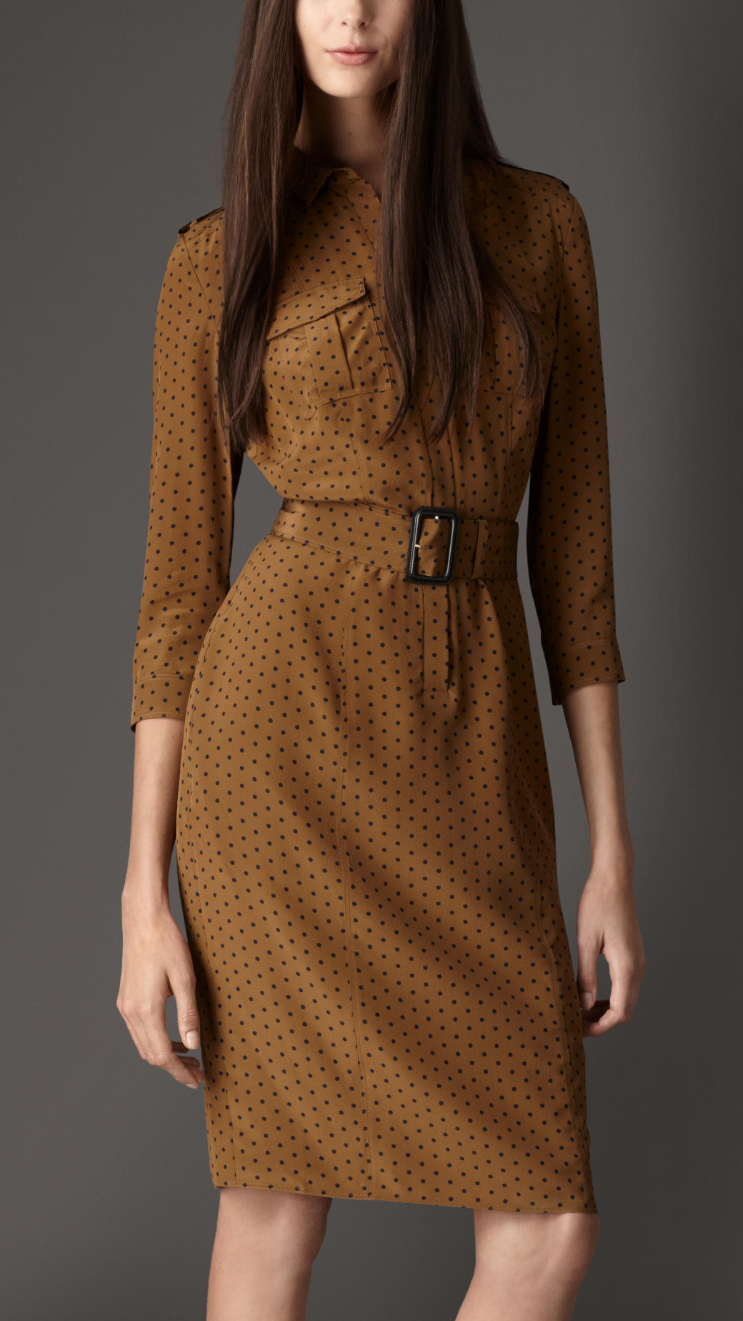 Burberry Polka Dot Silk Shirt Dress in Brown - Lyst