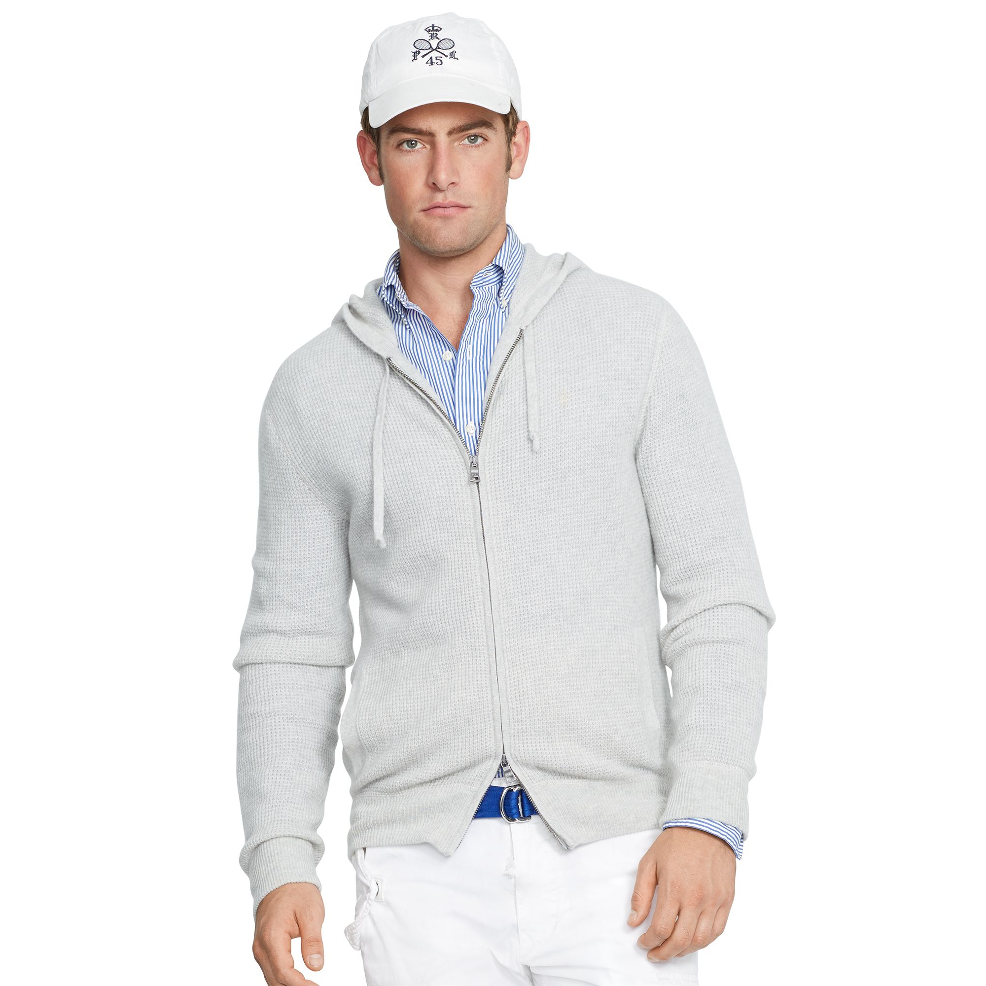 Polo Ralph Lauren Waffle-knit Cashmere Hoodie in Light Grey Heather ...