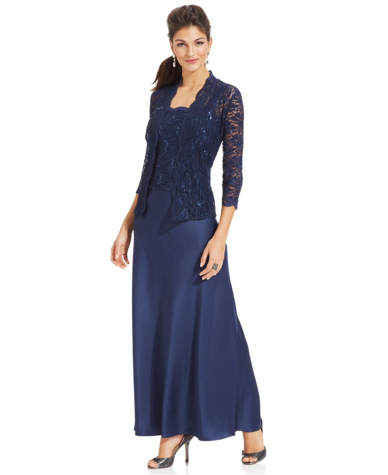 Lyst - Alex Evenings Sleeveless Sequin-lace Gown And Jacket in Blue