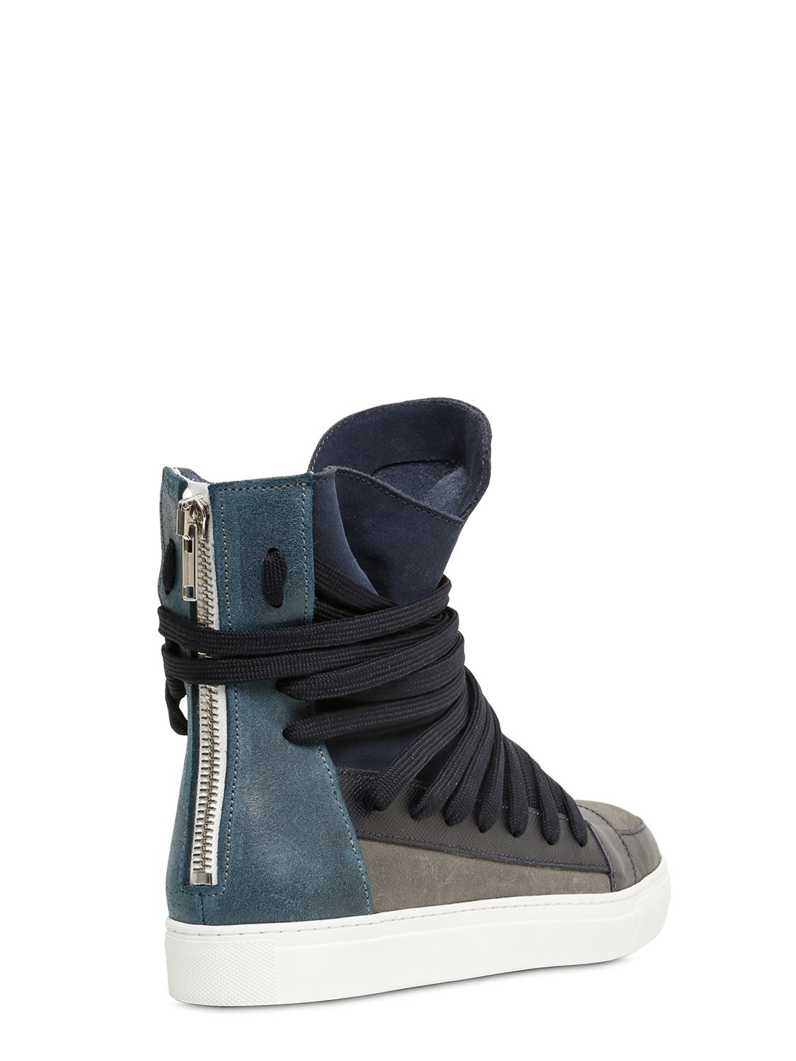 Kris Van Assche Leather & Suede High Top Sneakers in Blue for Men - Lyst