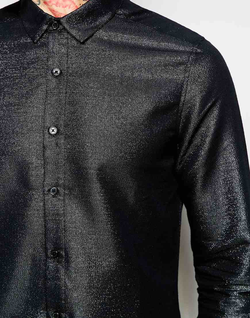 Lyst - Asos Shirt In Glitter Fabric With Long Sleeves in Black for Men