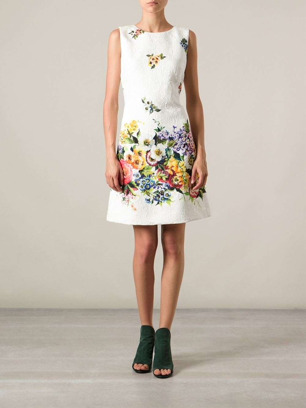 Dolce & Gabbana Floral Print Dress in White | Lyst