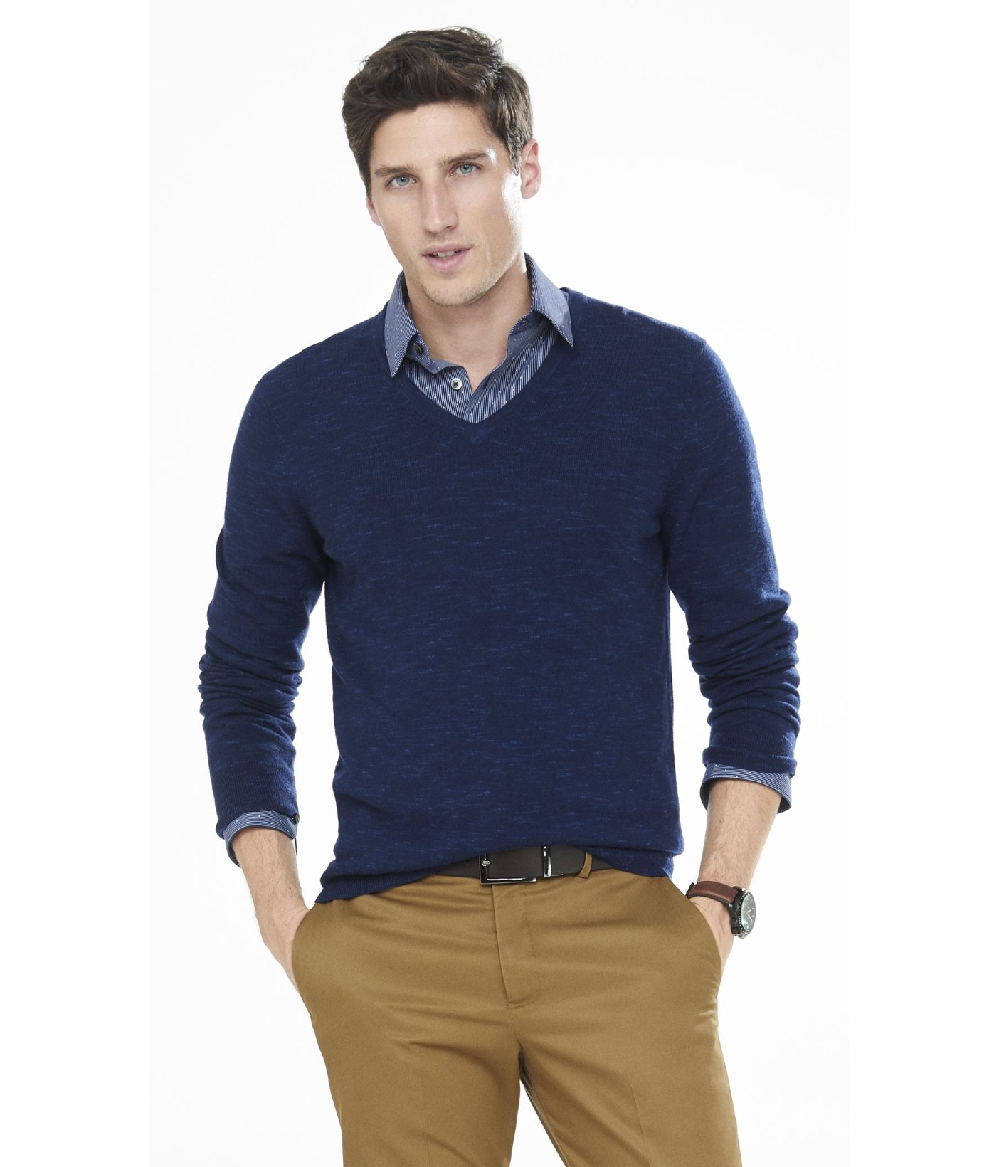 Mens navy blue v neck sweater Clearance