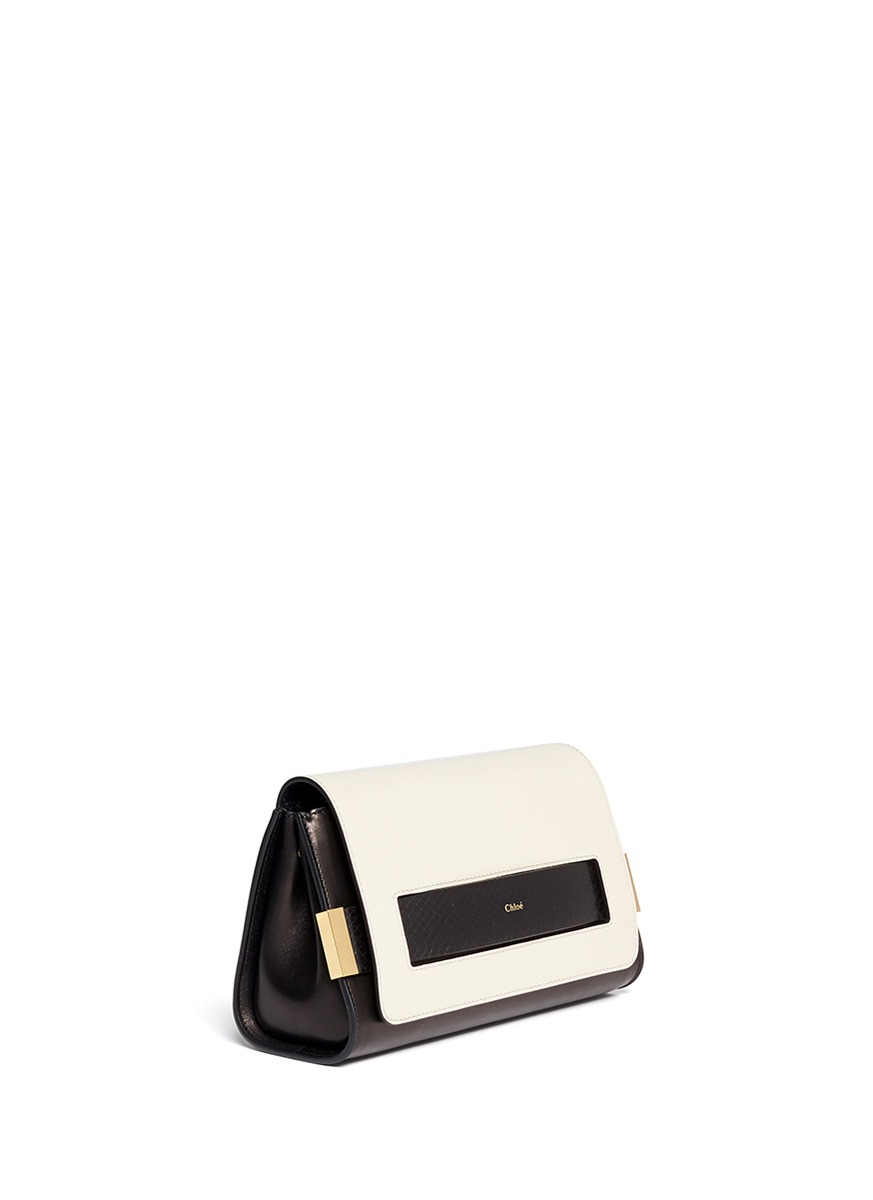 Chlo \u0026#39;elle\u0026#39; Small Ayers Trim Leather Clutch in White (White,Multi ...  