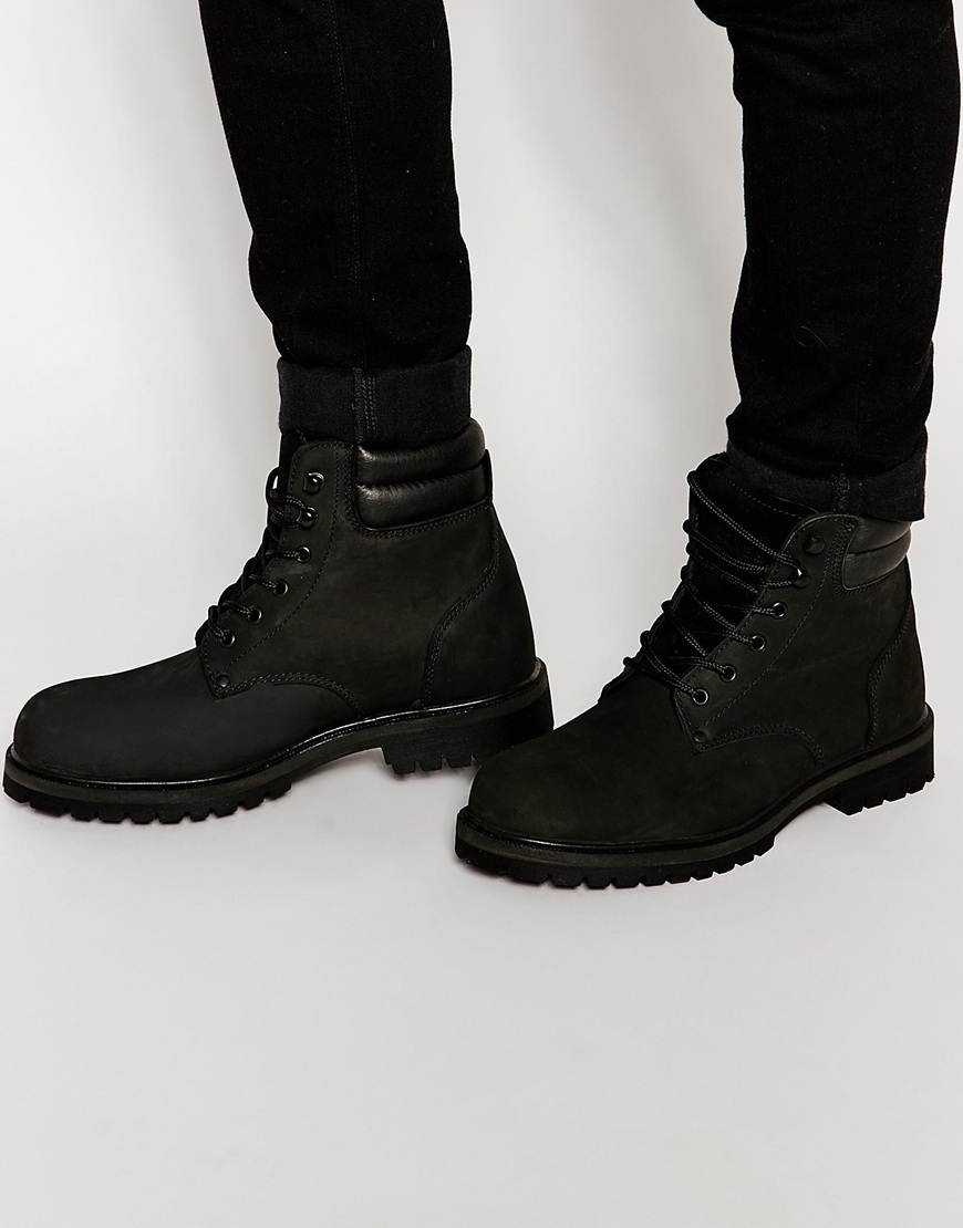 Jack & Jones Stoke Leather Boots in Black for Men - Lyst