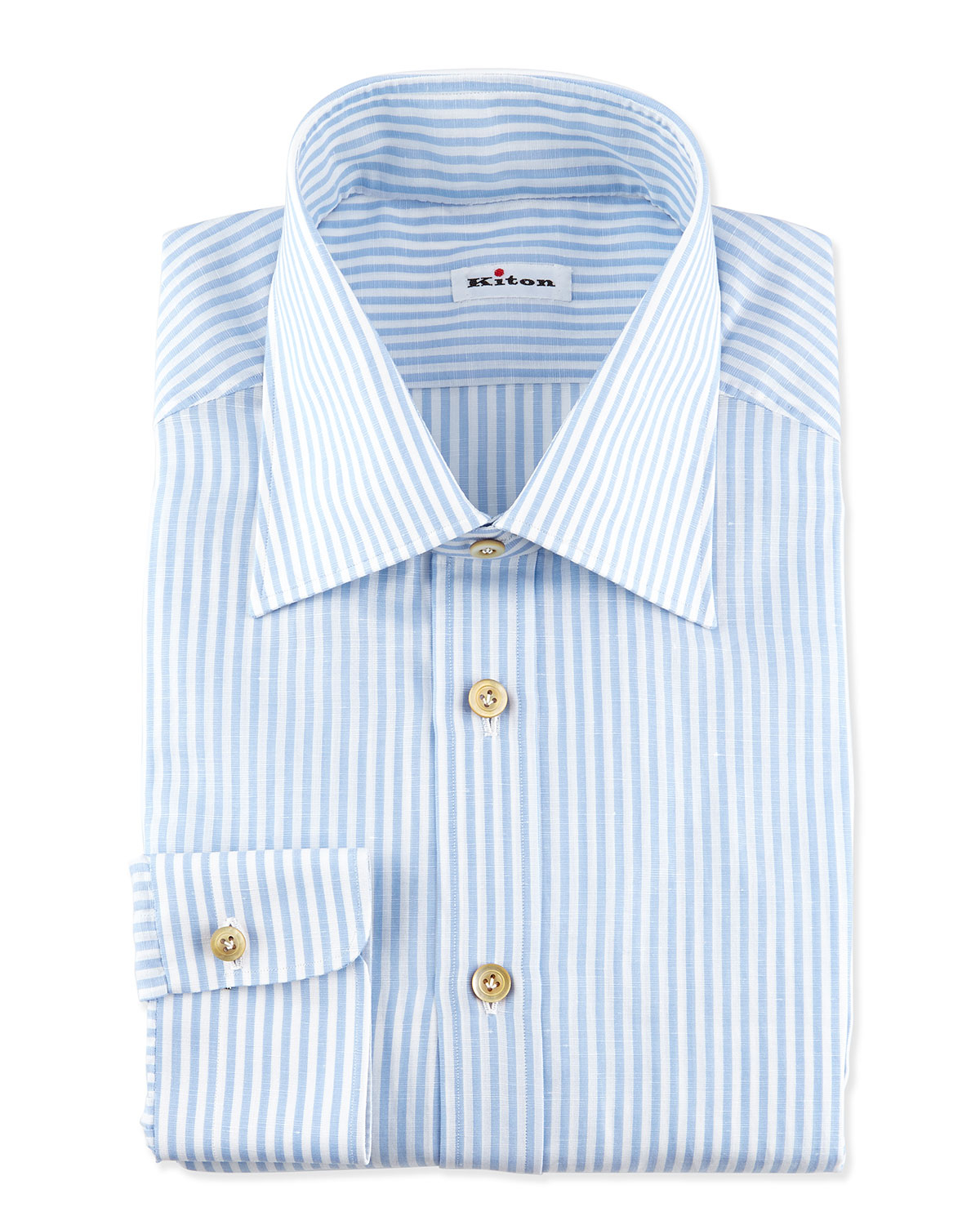 Kiton Striped Linen Dress Shirt Blue in Blue for Men | Lyst