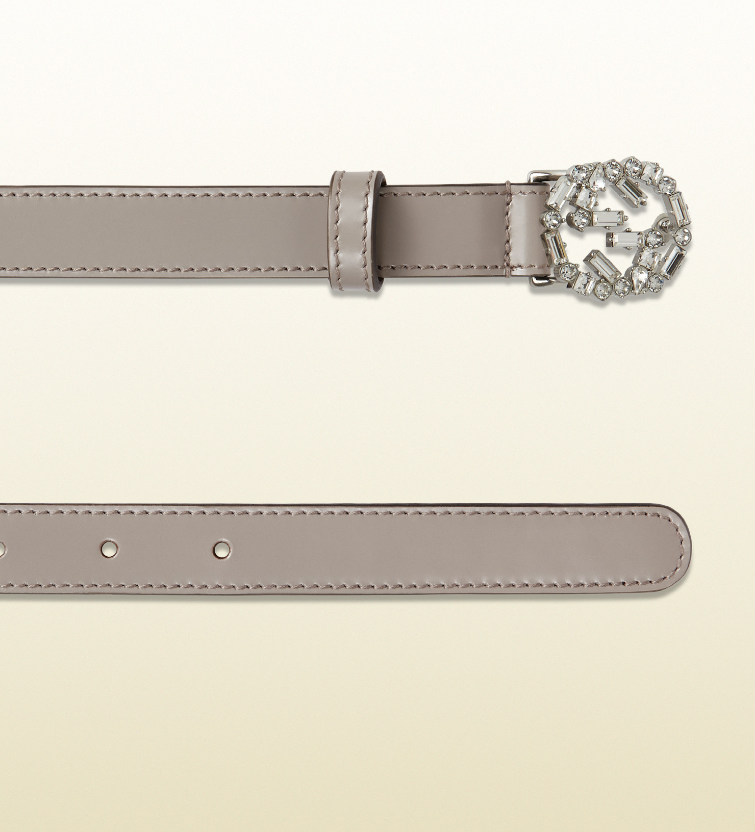 Gucci Thin Leather Belt With Crystal Interlocking G Buckle in Grey (Gray) - Lyst
