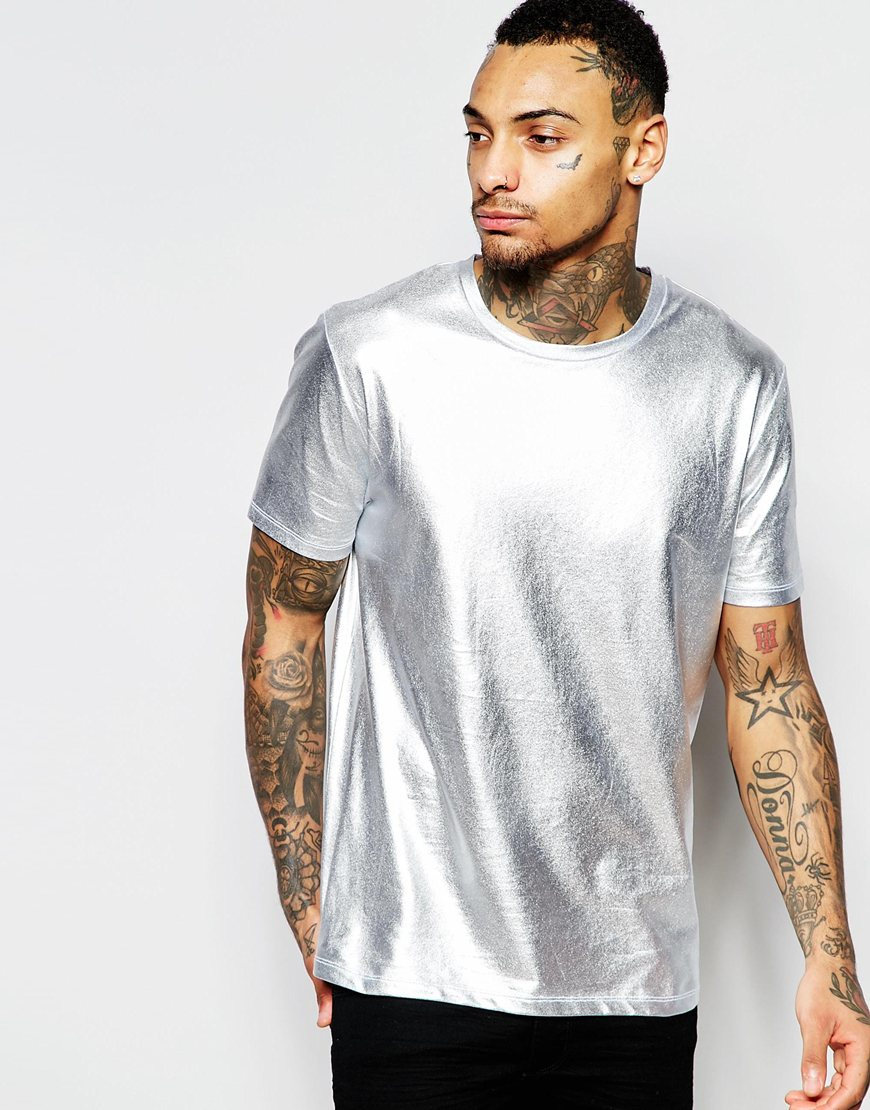 Evil Hired Wish ASOS T-shirt In Metallic Silver for Men | Lyst