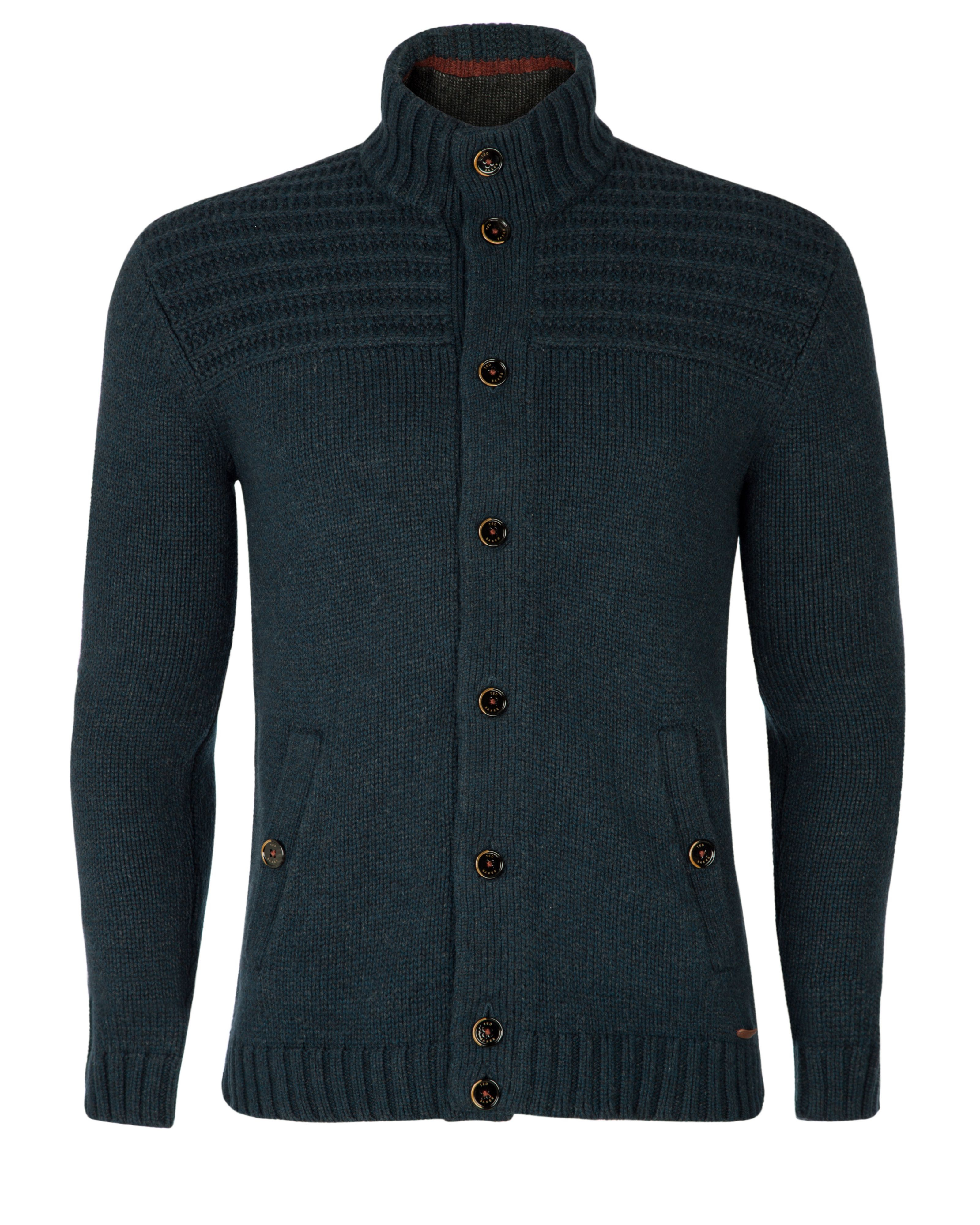 Ted baker Thurlow Button Through Long Sleeve Cardigan in Teal for Men ...