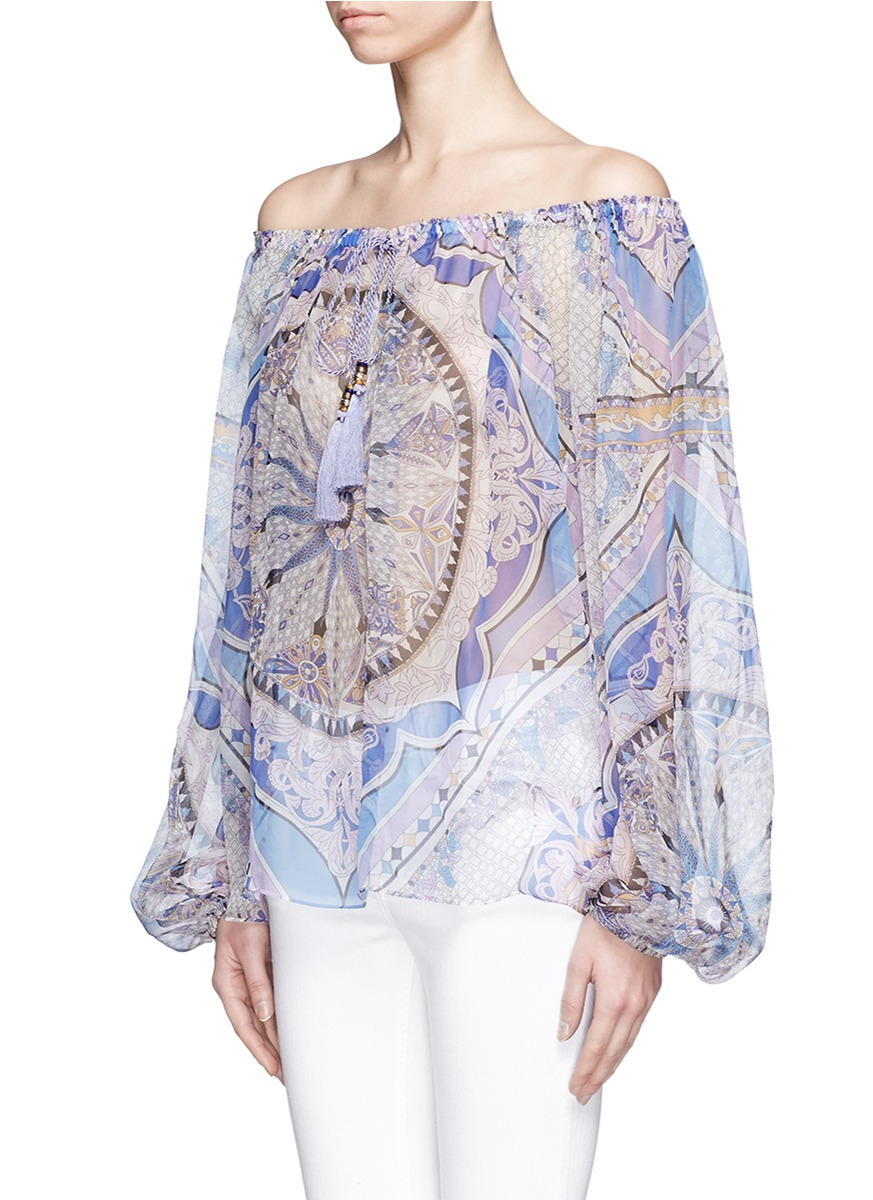 Lyst - Emilio Pucci Geometric Print Off-shoulder Silk Blouse